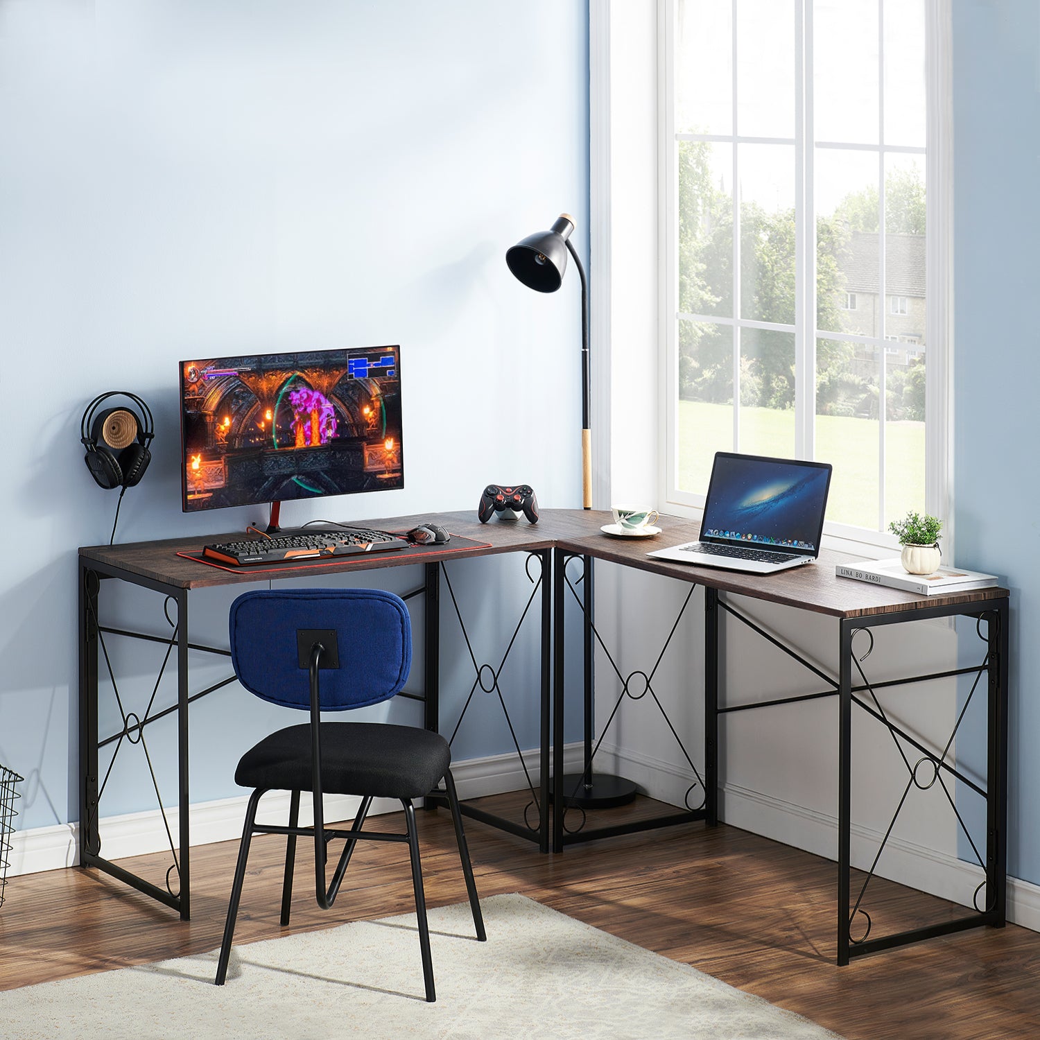 Vecelo LOE-XJM-LD09-OGRY L Shaped Corner Computer Desk Sturdy Home Office Computer Table for Small Space