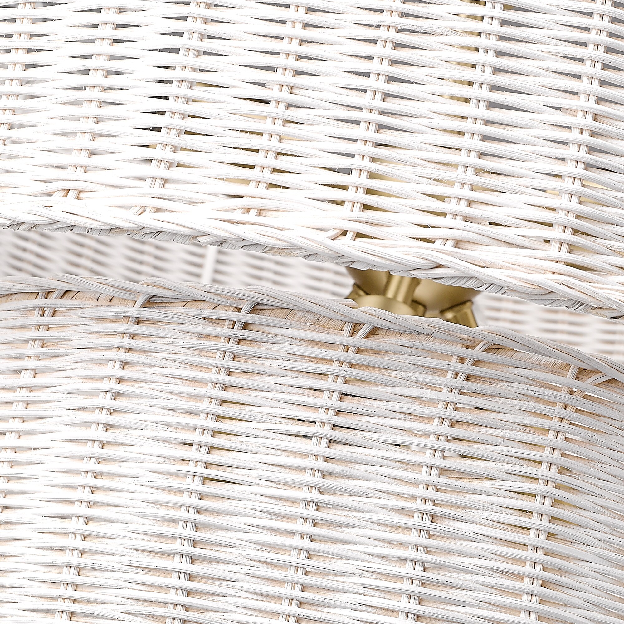 White Wicker Drum Chandelier with Bronze Accents
