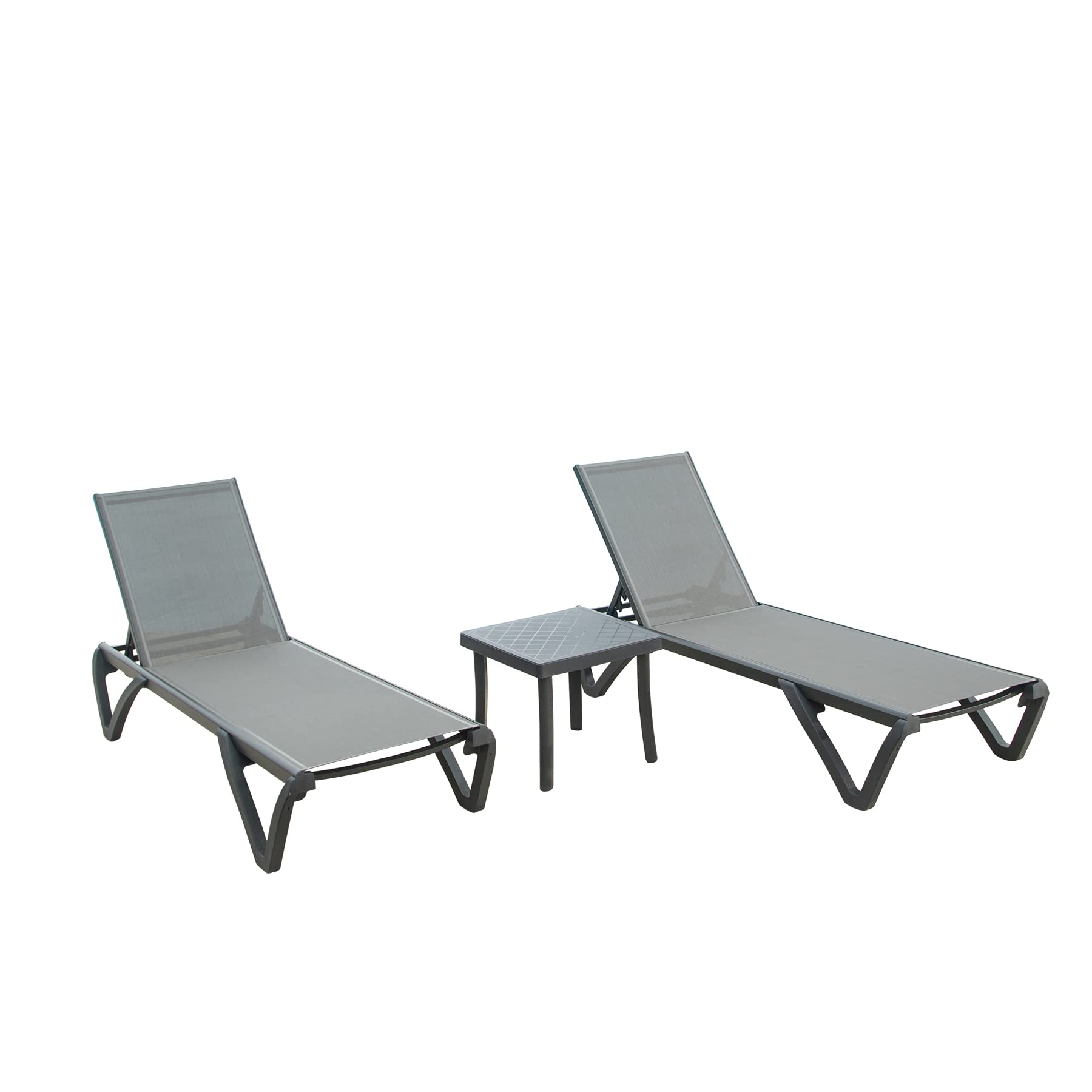 GDFStudio 325756 Modern Patio (Set of 3) Aluminum Outdoor Adjustable Sunbathing Chairs with Side Table Gray