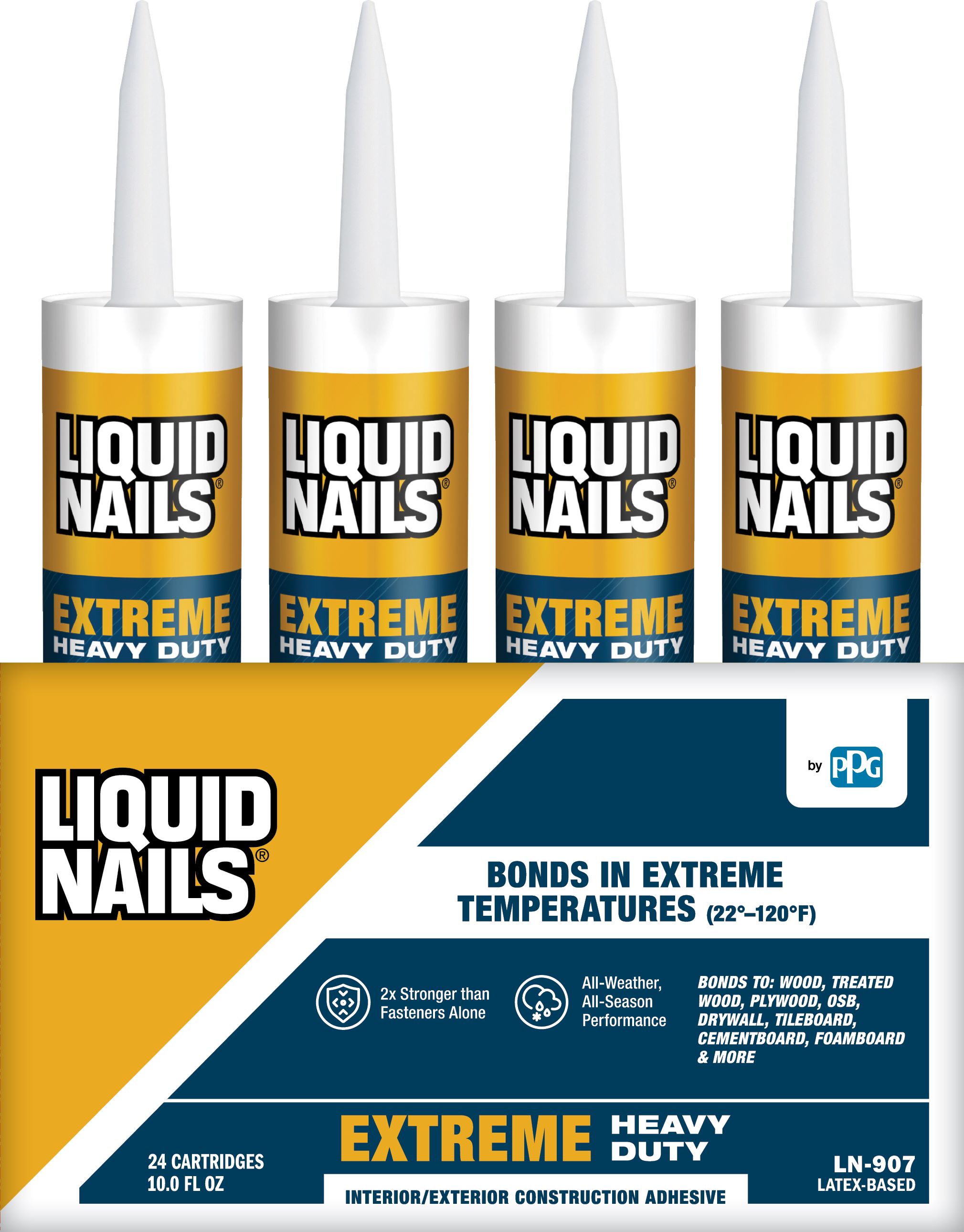 LIQUID NAILS LN-907 24PK Extreme Heavy Duty Latex White Multi-use Interior/Exterior Construction Adhesive ( 10-fl oz ) 24 -Pack