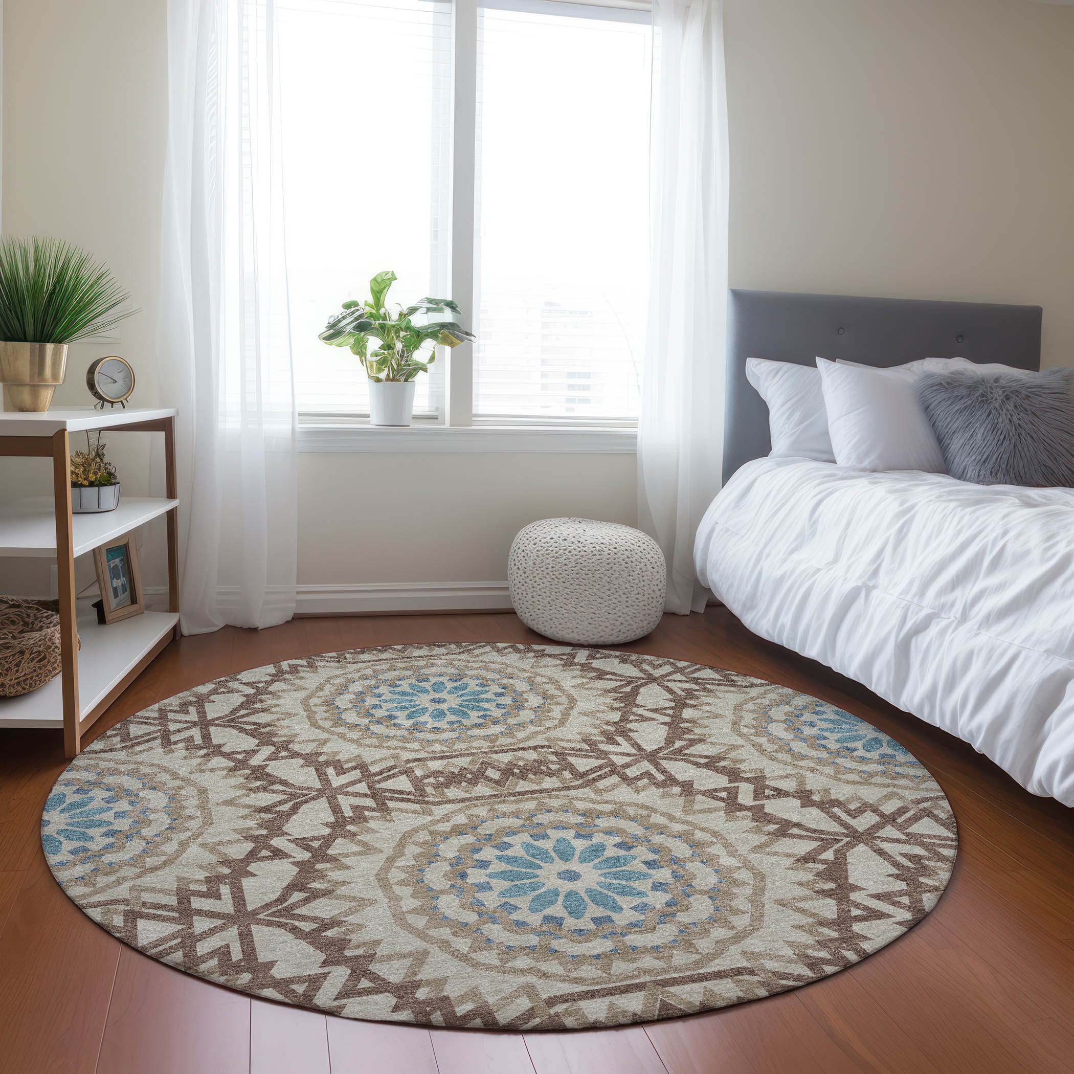 Addison Rugs ACN619KH8RO Chantille ACN619KH 8 x 8 (ft) Polyester Khaki Round Indoor/Outdoor Geometric Machine washable Area rug