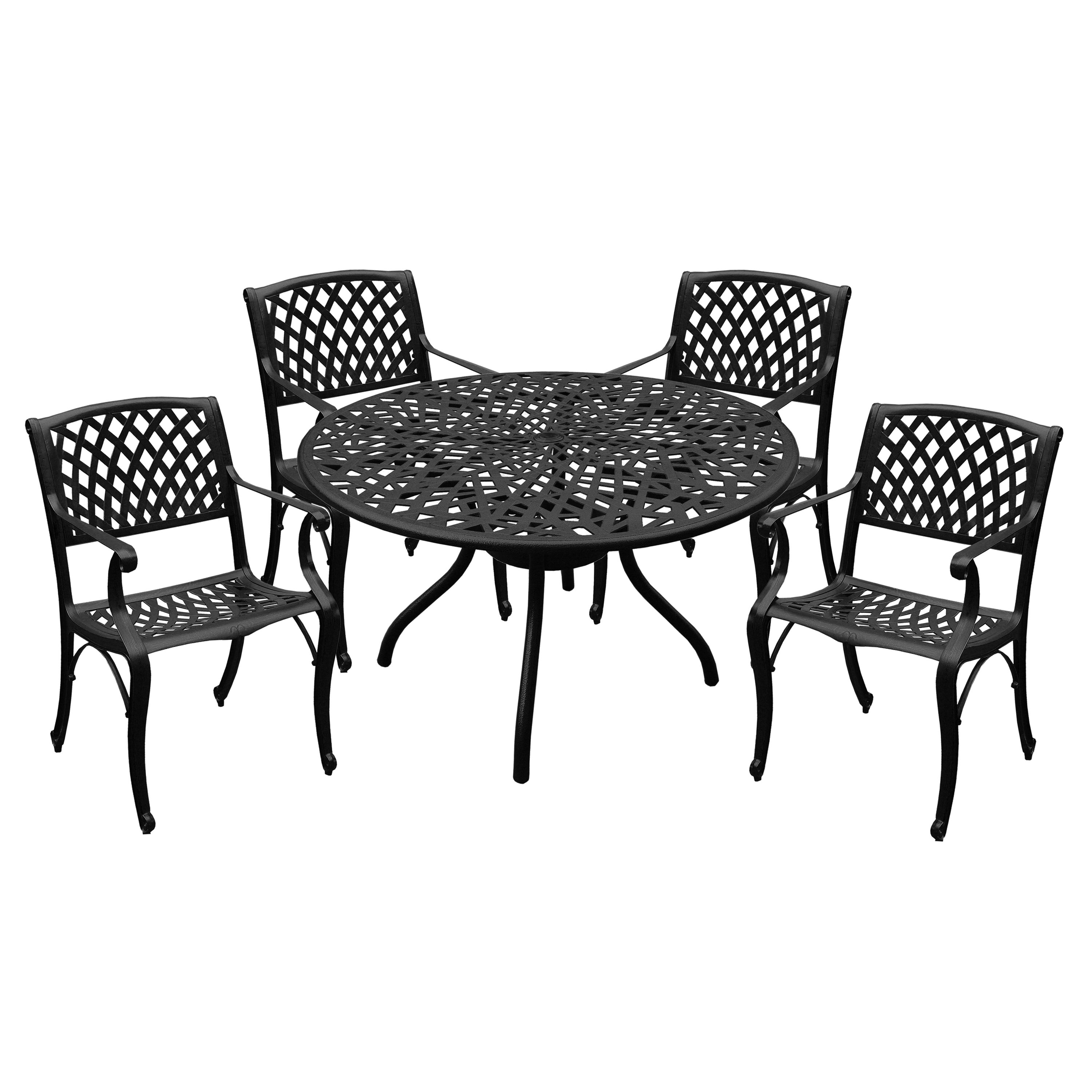 Oakland Living 1923-1016(4)-LBK Cast Aluminum Weatherproof Patio Dining Set 5 -Piece Black Patio Dining Set Aluminum Round Table with 4 Stationary Chairs