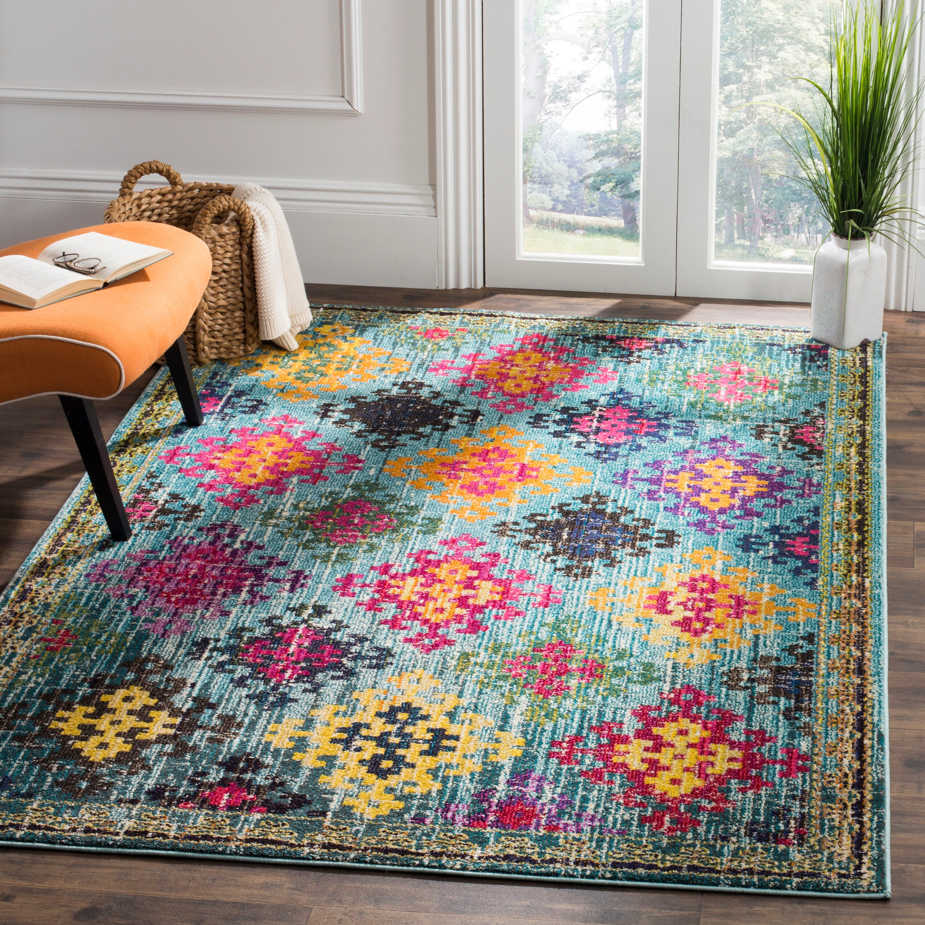 Safavieh MNC244N-3 Monaco Sonia 3 x 5 (ft) Loomed Polypropylene Blue/Multi Rectangular Indoor Distressed/Overdyed Bohemian/Eclectic Throw rug
