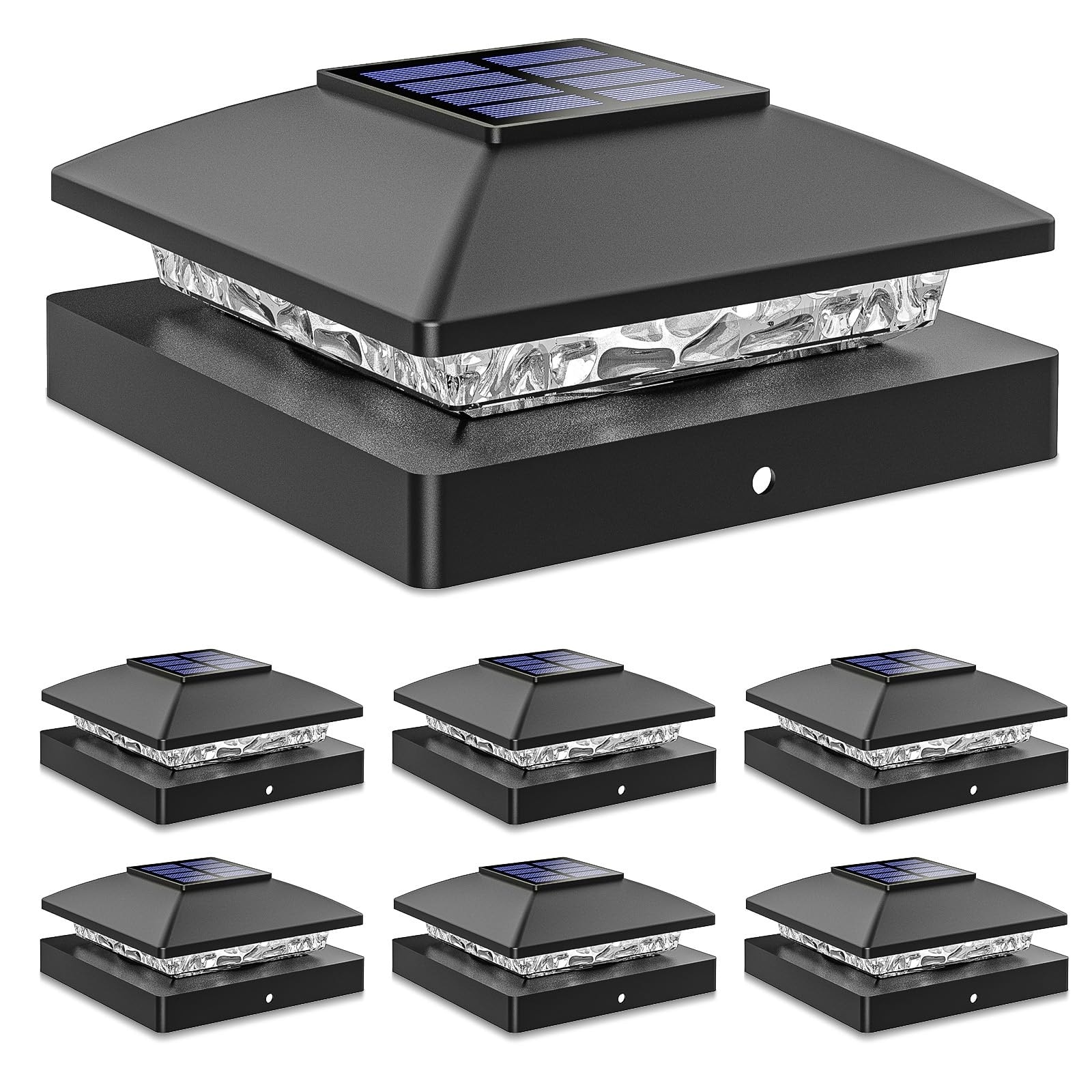 Lukvuzo  Solar Post Cap Lights Outdoor 6pack Black Waterproof LED Deck Fence Post Lights Fits 4x4 Wood Vinyl Posts Warm White for Patio Porch Yard