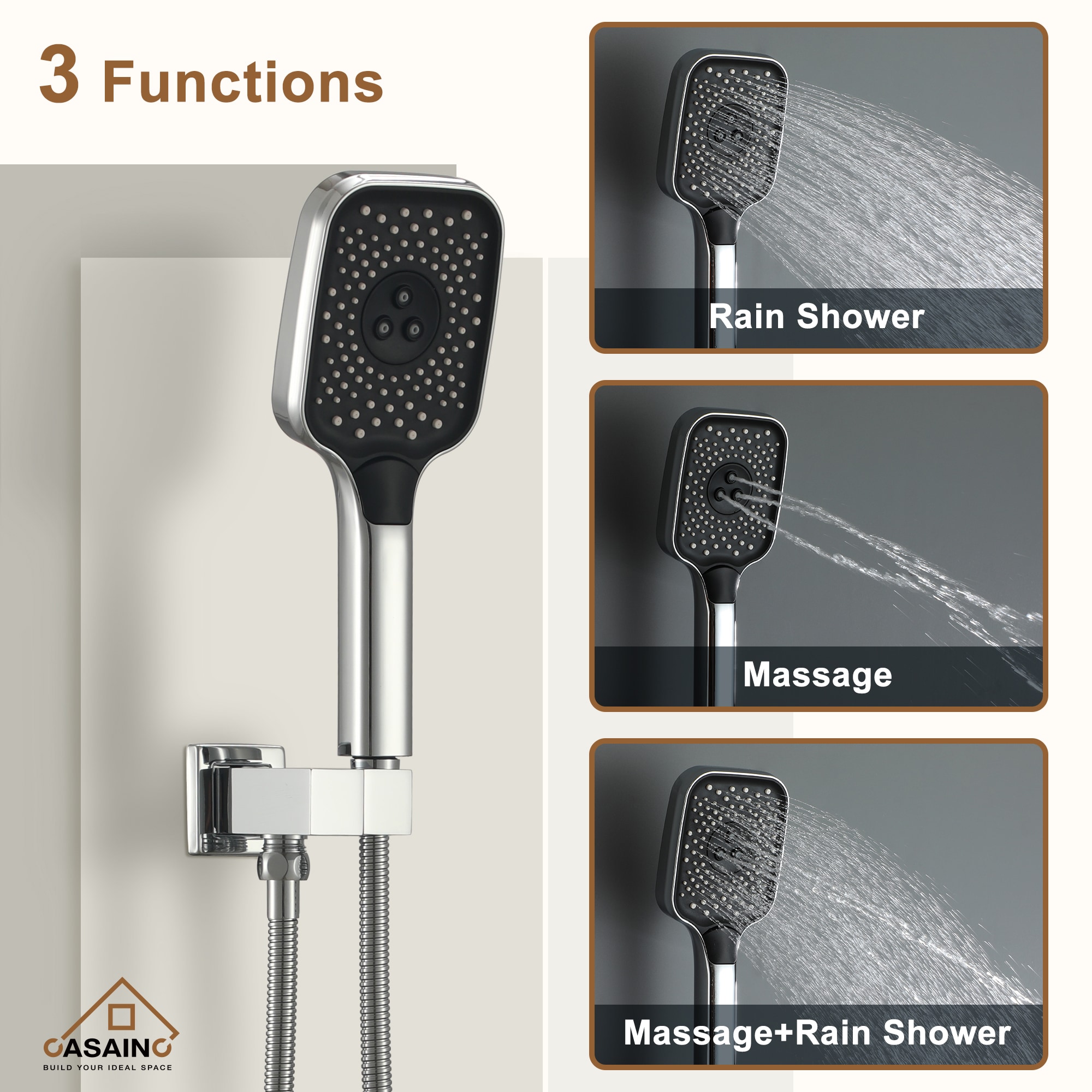 CASAINC Luxury Thermostatic Shower Faucet Chrome With 3-way Diverter ...