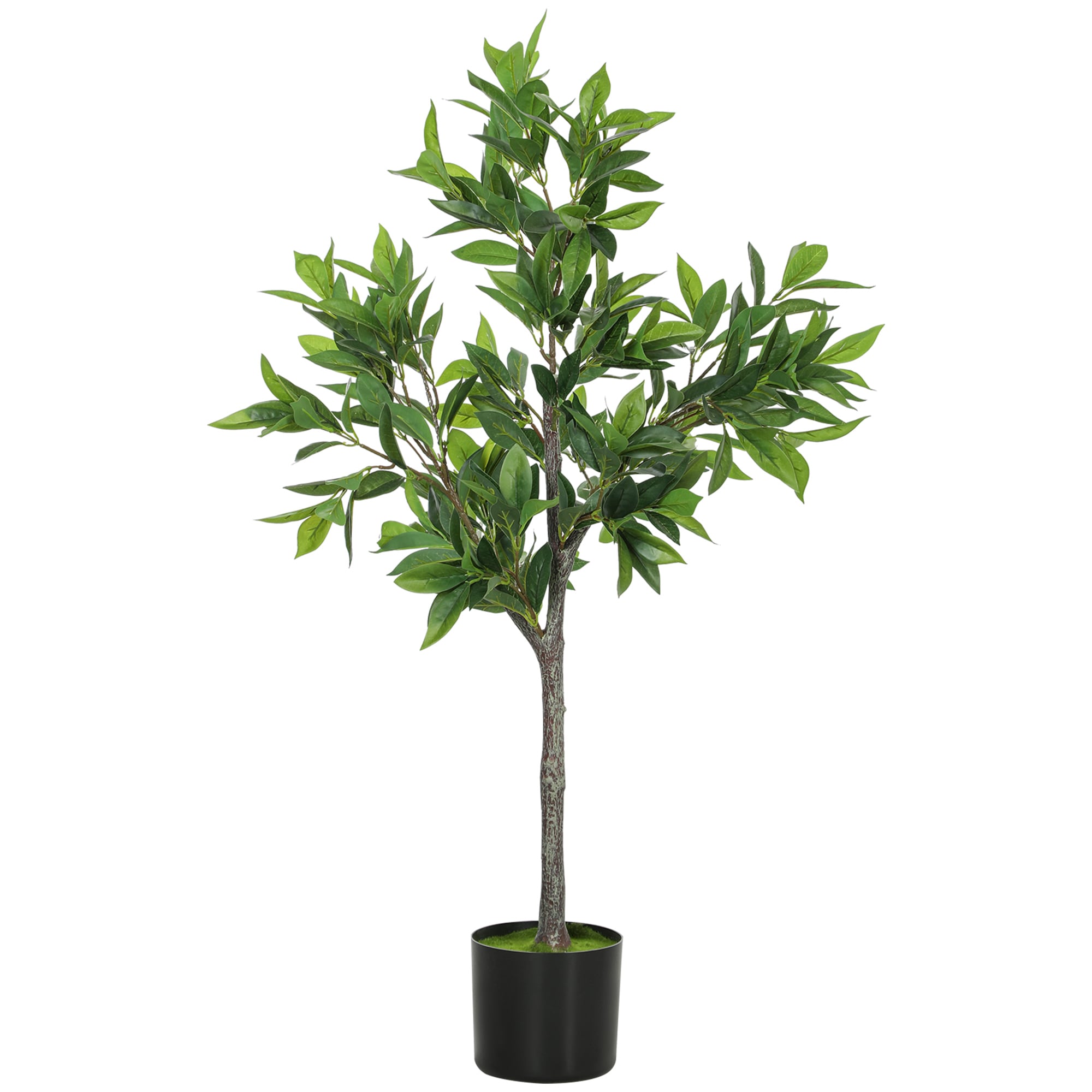 HomCom  Lifelike Artificial Laurel Tree 3FT Fake Tree with 345 PEVA Leaves and Flocked Soil Potted Fake Plant for Home