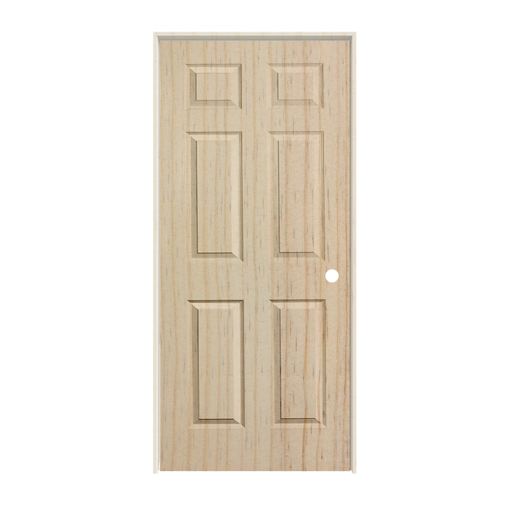 RELIABILT PRO10087592 30-in x 80-in Unfinished Solid core 6-panel Left hand Smooth Unfinished Pine Wood Flat Jamb Single Prehung Interior Door
