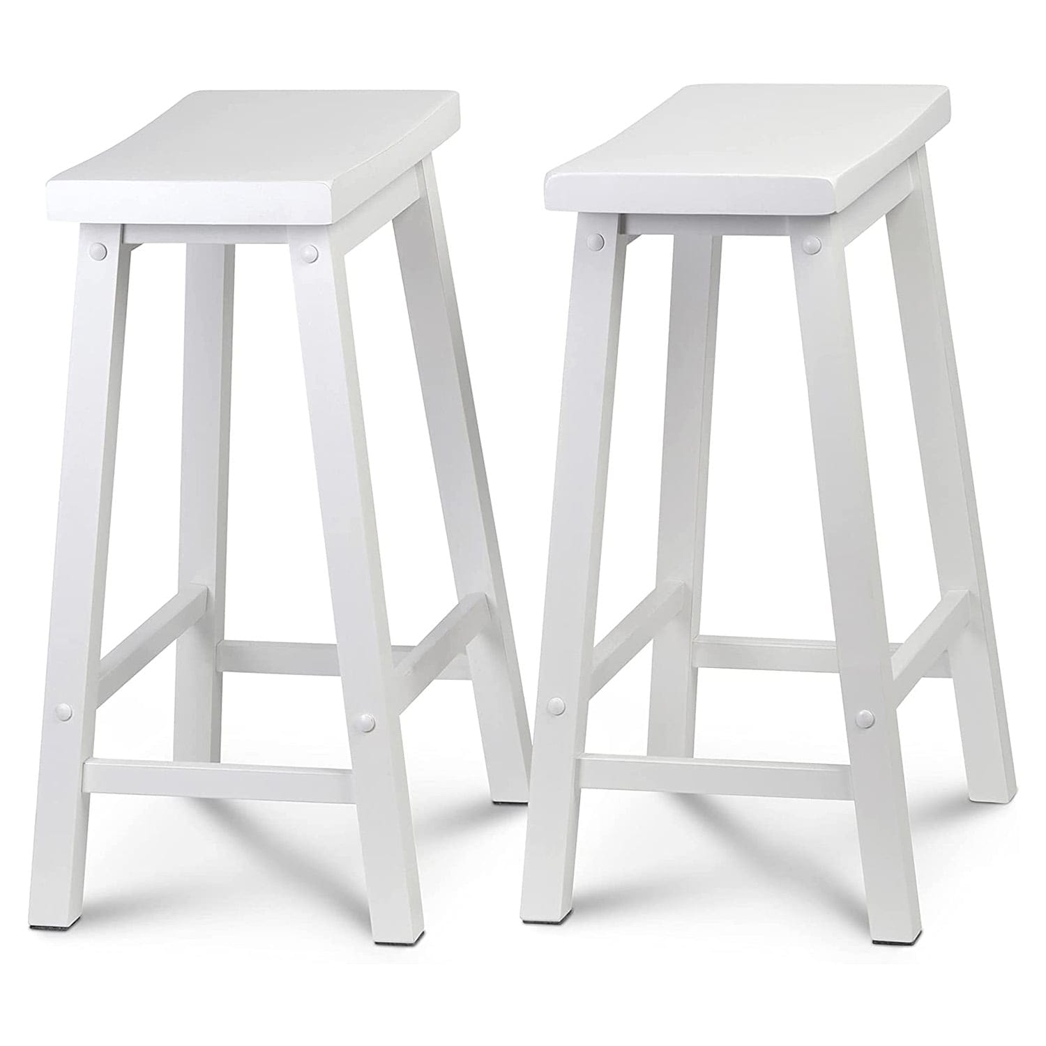 PJ Wood 304521 24 Inch Tall Easy Assemble Backless Solid Wood Saddle Seat Kitchen Counter Stool with Classic and Modern Design White Set of 2