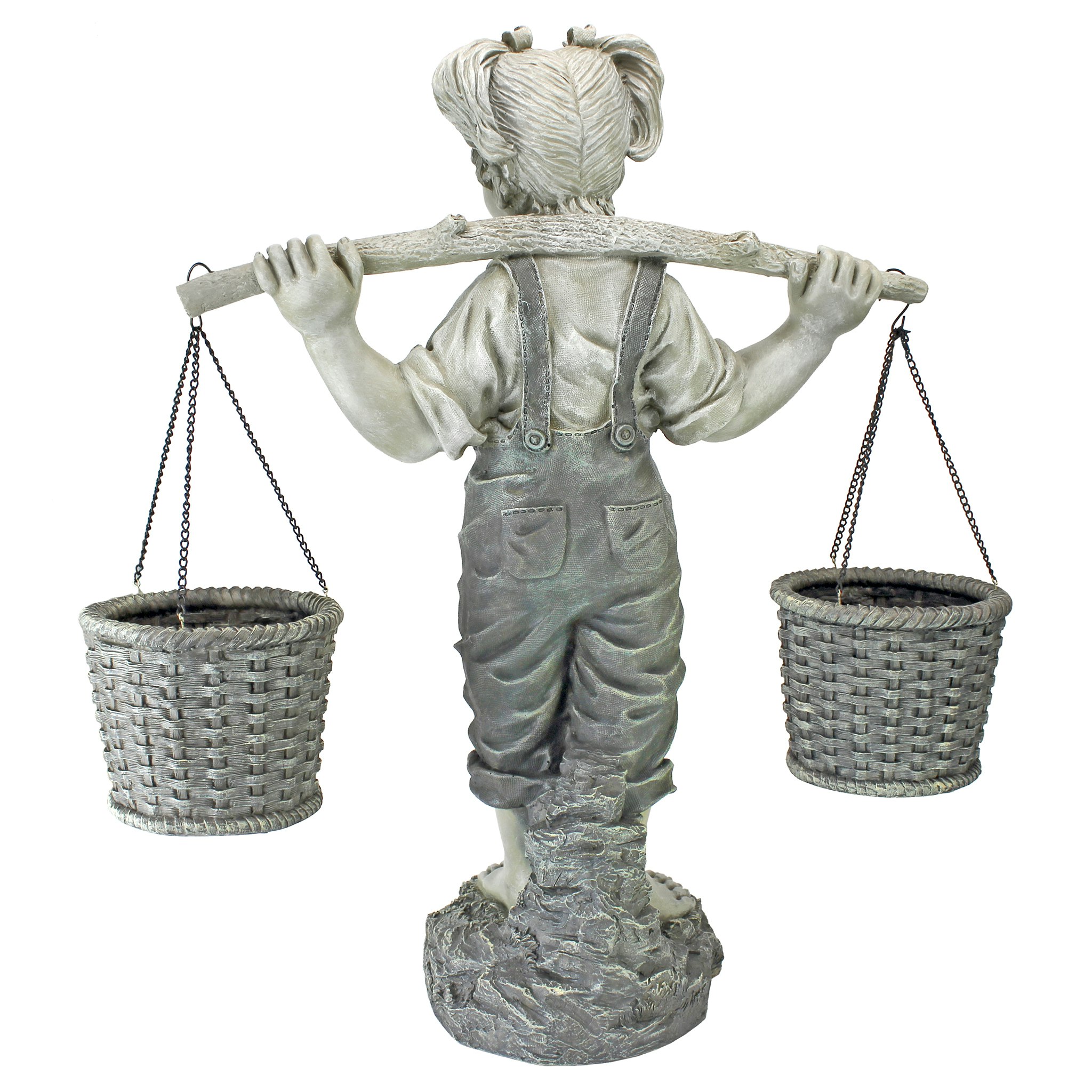 Medium Two-Tone Resin Little Girl Garden Statue with Baskets