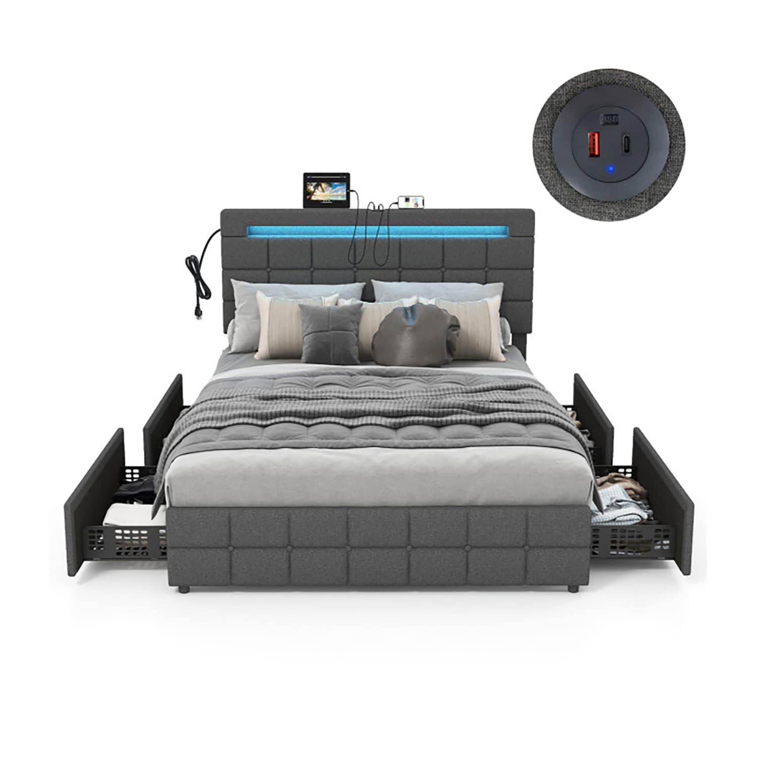 GZMR Upholstered LED Bed Frame in the Beds department at Lowes.com