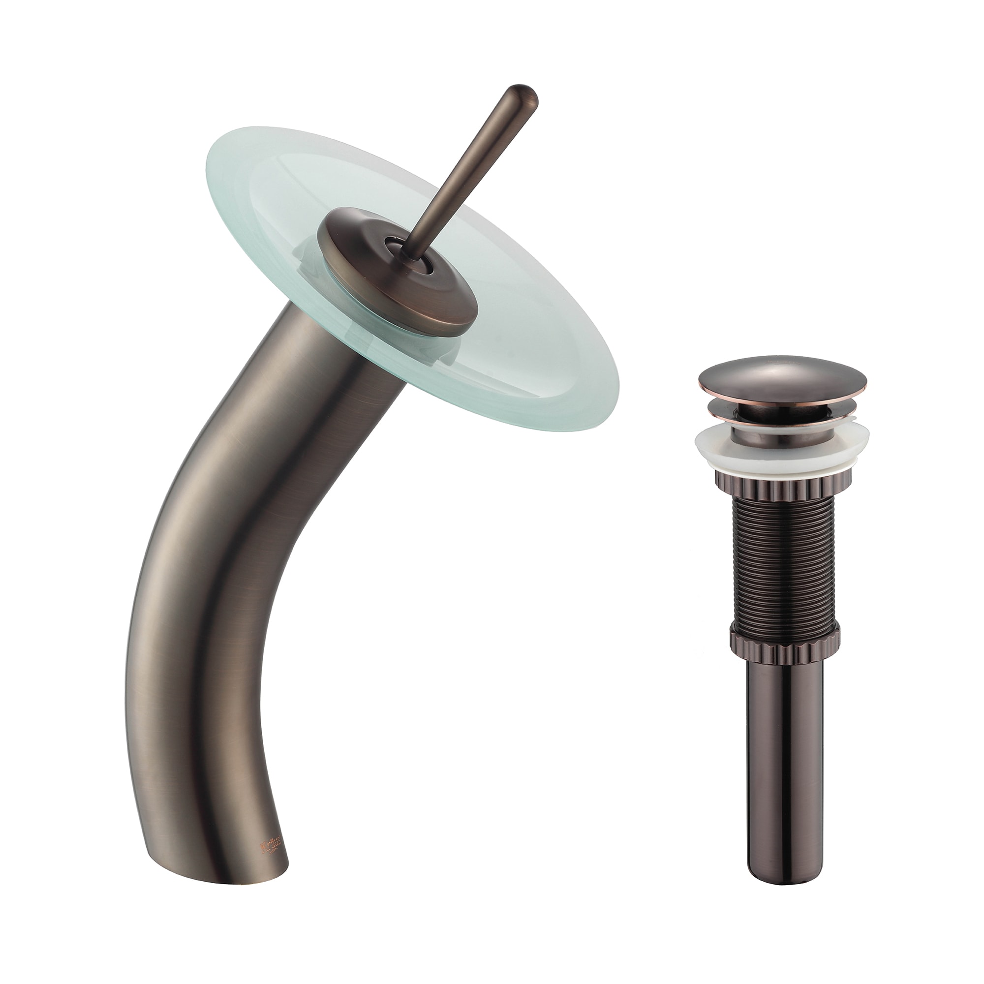 Kraus KGW-1700-PU-10ORB-FR Vessel Mixer Oil Rubbed Bronze Single hole 1-handle WaterSense Waterfall Commercial/Residential Handle Bathroom Sink Faucet with Drain