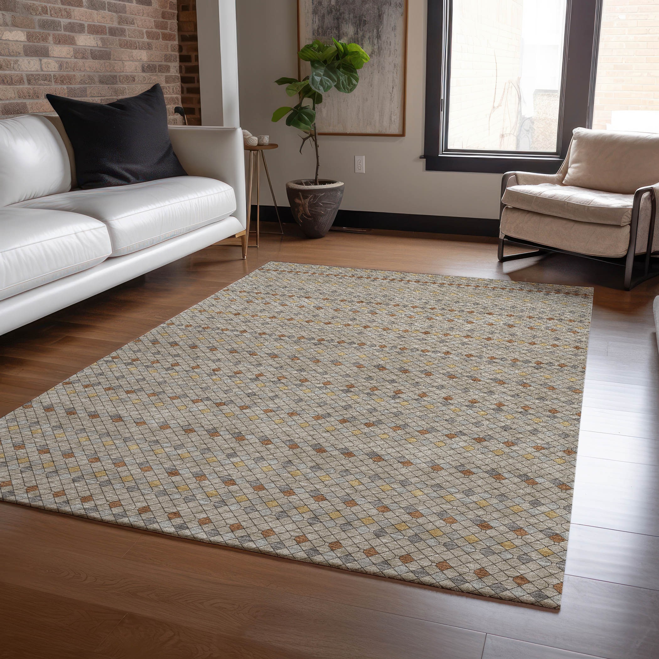 Addison Rugs ACN1418TP30X46 Chantille ACN1418TP 2 x 3 (ft) Polyester Taupe Rectangular Indoor/Outdoor Geometric Machine washable Area rug