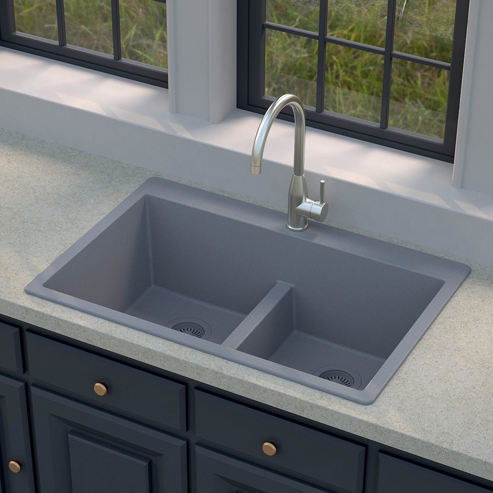 allen + roth SIGN200DM49 Drop-in or undermount 33-in x 22-in Granite Double equal bowl Kitchen Sink