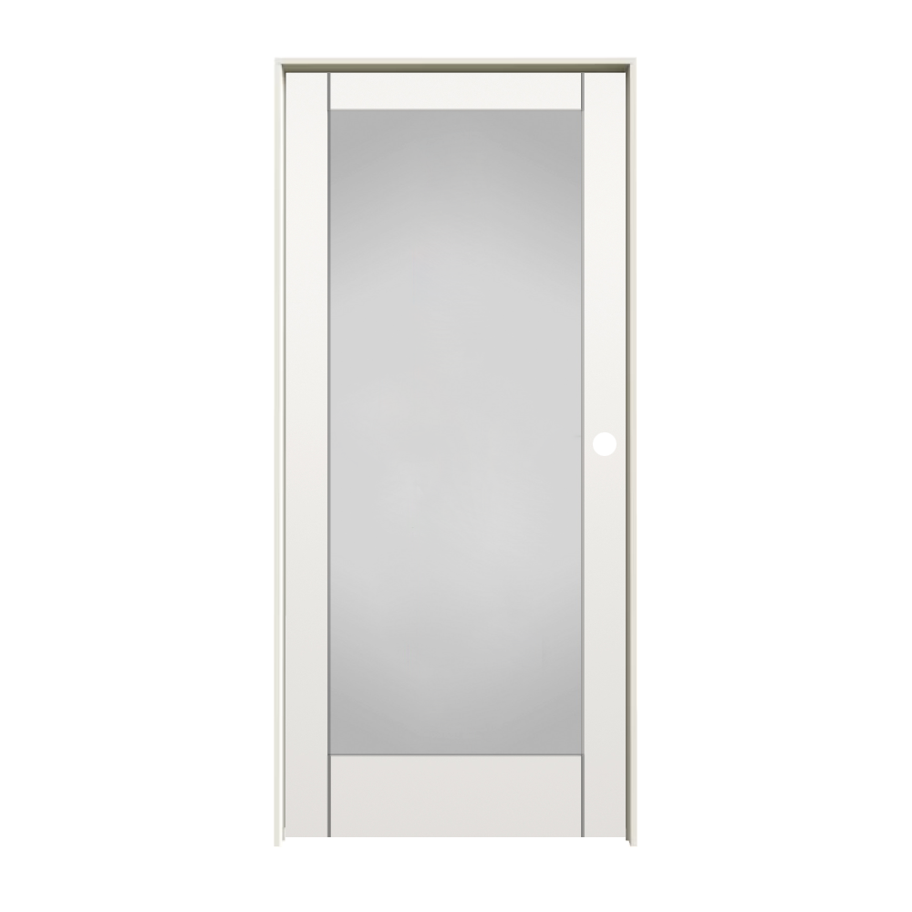RELIABILT 10127607 32-in x 80-in primed Solid core 1-panel Frosted glass Left hand Smooth Primed MDF Flat Jamb Single Prehung Interior Door