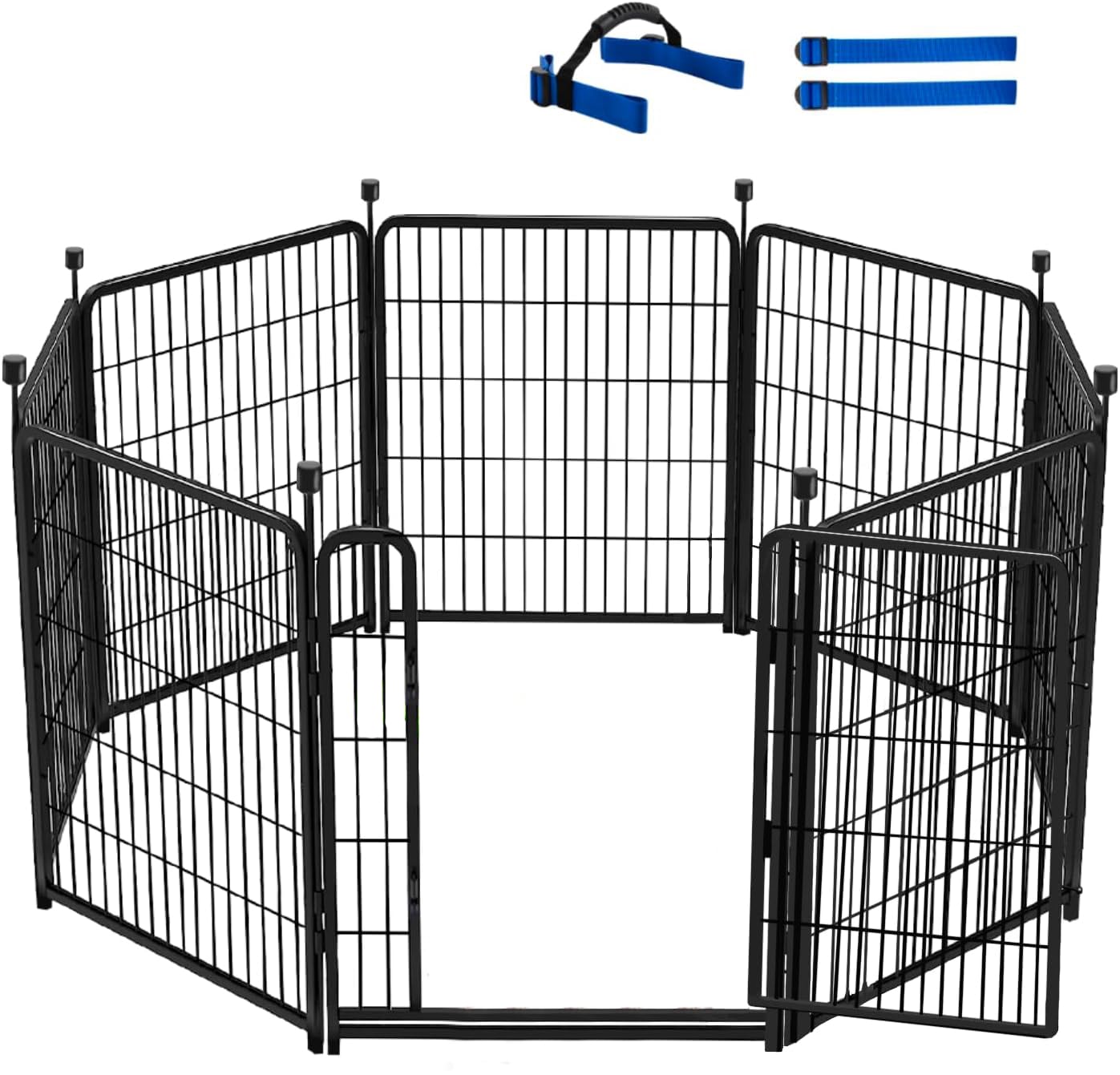 Etokfoks  Modular 27 in High Iron Garden Fence with Wide Gate and Low Threshold for Outdoor Yard 8 Panels Total 17 7 Ft