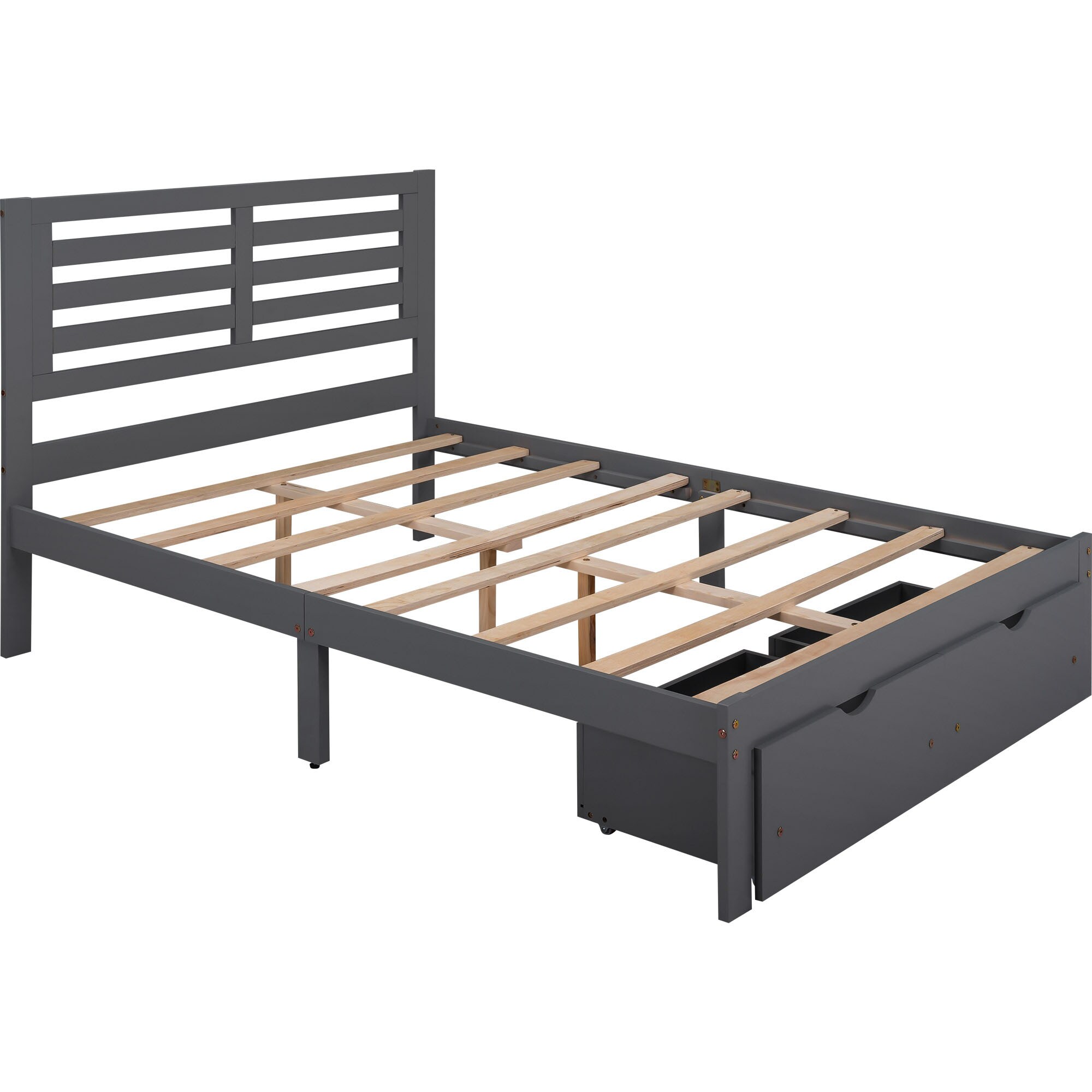 Sumyeg WM-WF196521AAK Full size wooden platform bed Gray Full Wood Platform Bed