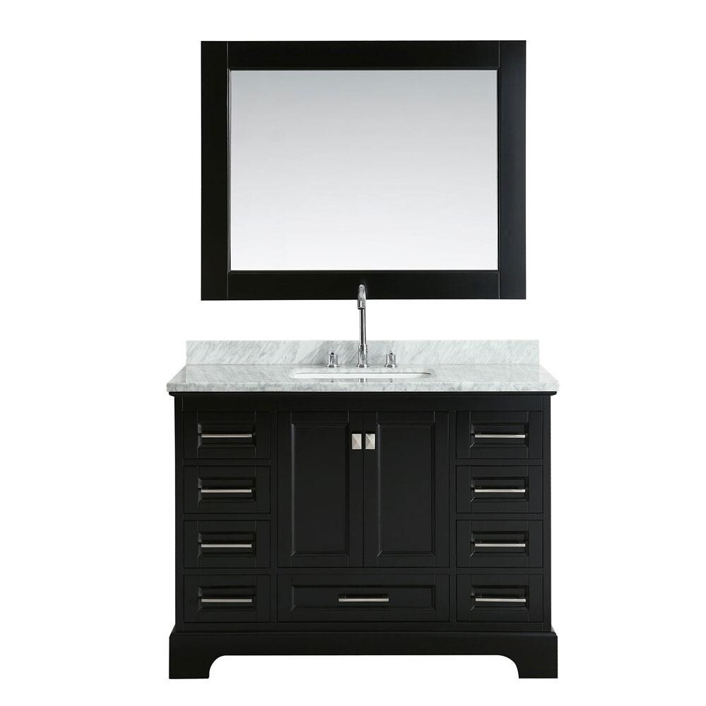 Design Element DEC068C-E Omega 48-in Espresso Undermount Single Sink Bathroom Vanity with White Marble Top (Mirror Included)