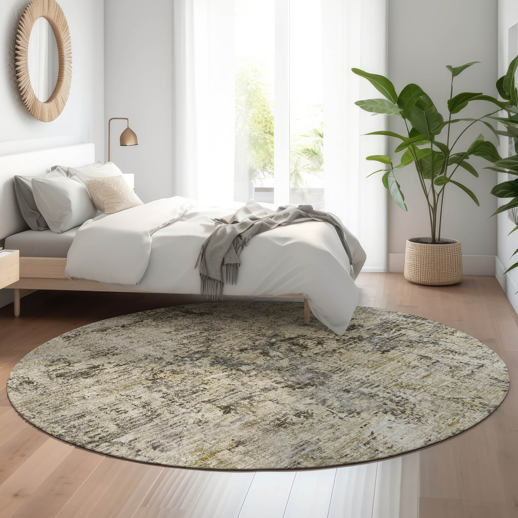 Addison Rugs AMF644TP8RO Mayfield AMF644TP 8 x 8 (ft) Loomed Polyester Taupe Round Indoor Geometric Machine washable Area rug