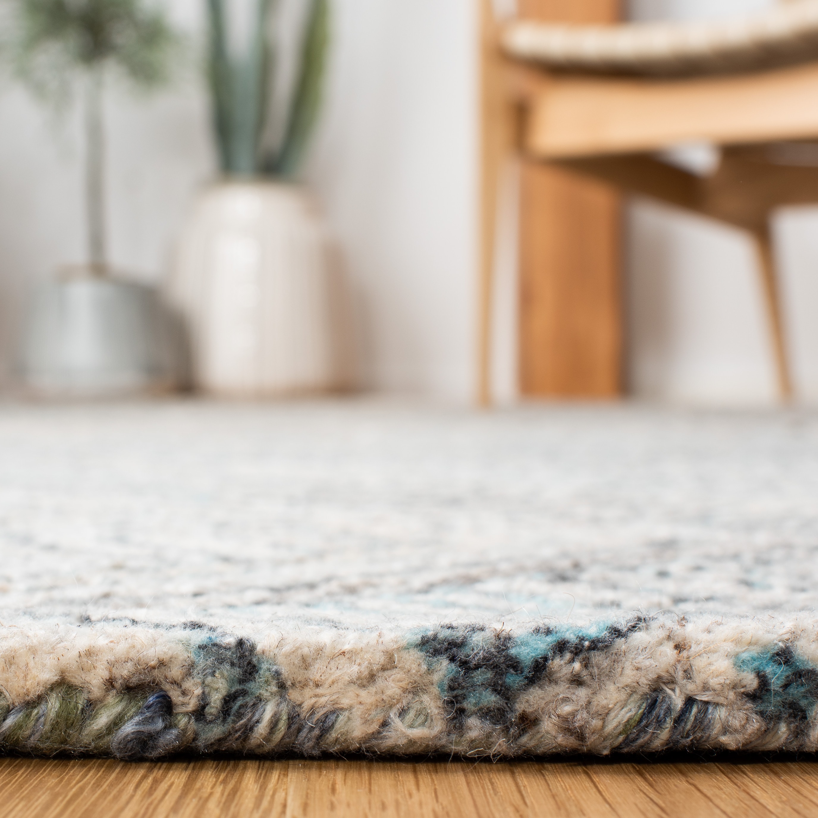 Turquoise and Beige Hand-Tufted Wool Geometric Square Rug