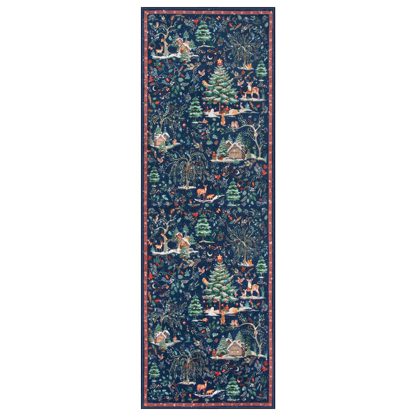 Lahome - 2x6(ft) Blue Washable Christmas Rug,Soft Xmas Reindeer Non Slip Low Pile Runner Rug