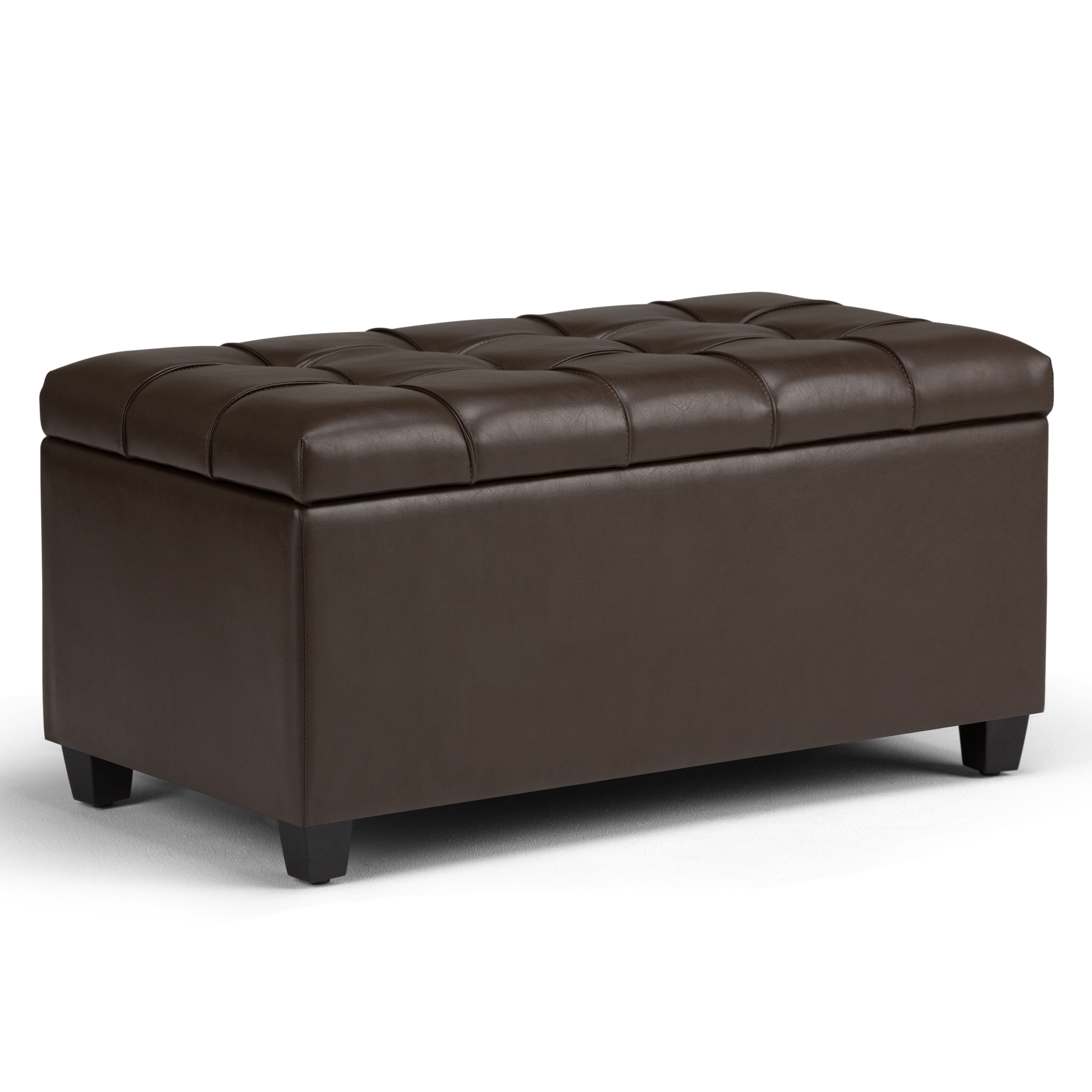 Simpli Home AXCOT-258-CBR Sienna Casual Chocolate Brown Faux leather Storage Ottoman
