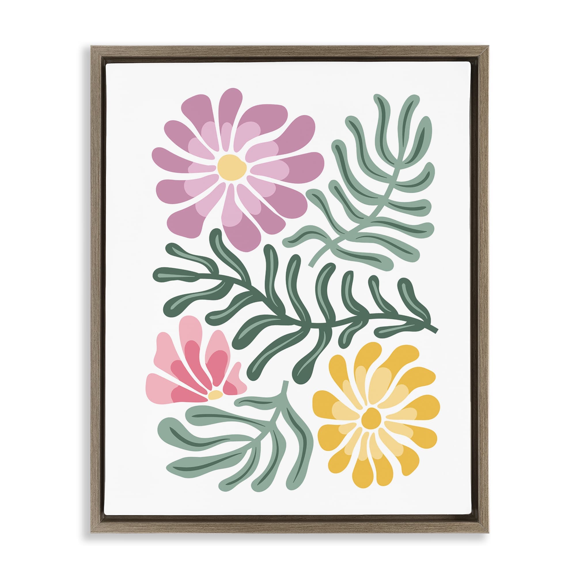 Stupell Industries BT-201-FFE-16X20 Pastel Midcentury Mod Blooms Brown Framed Floater Canvas Wall Art By Kim Allen 17 x 21