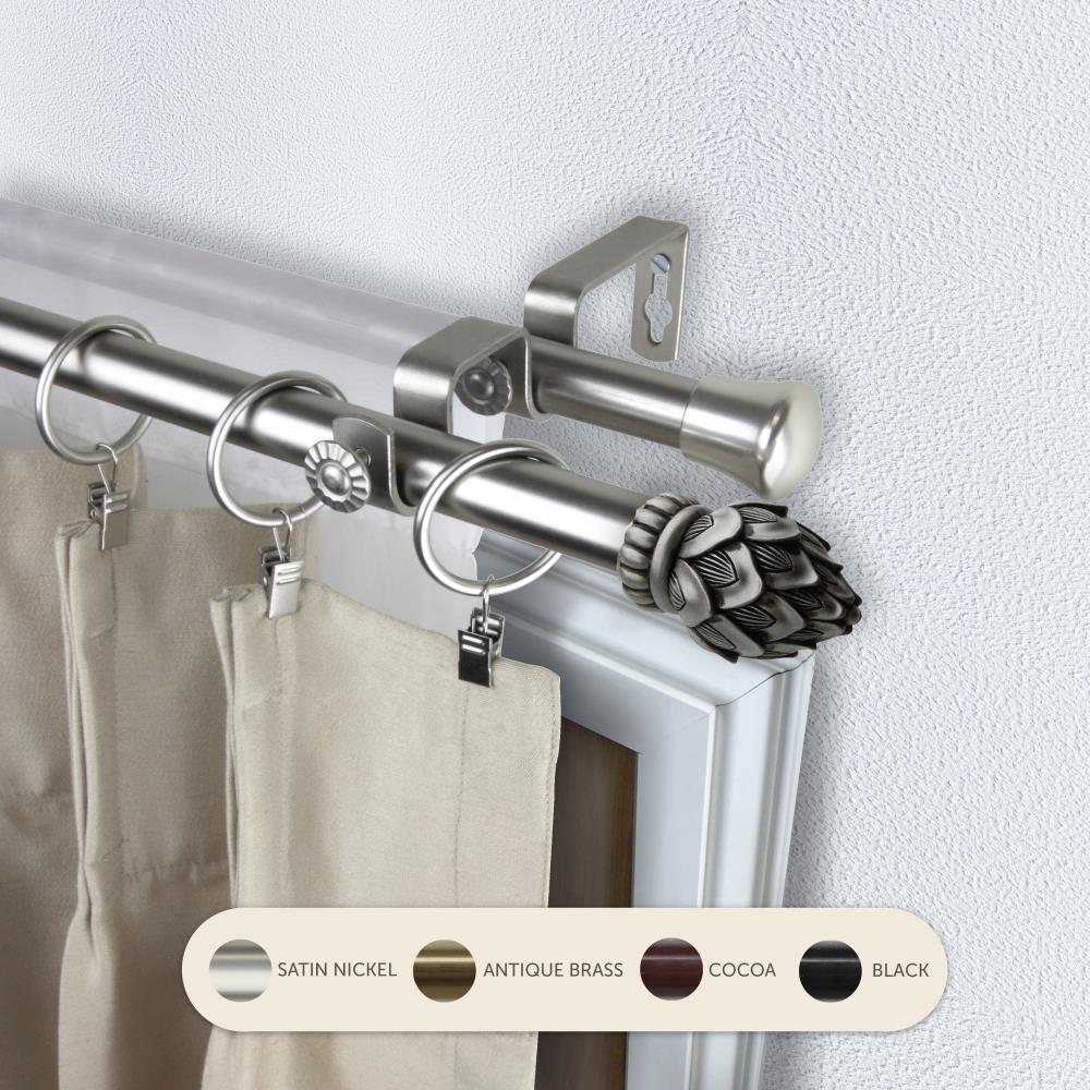 Hart & Harlow L4707-665 13/16-in Bri 66-in to 120-in Satin nickel Steel Double curtain rod with Finials