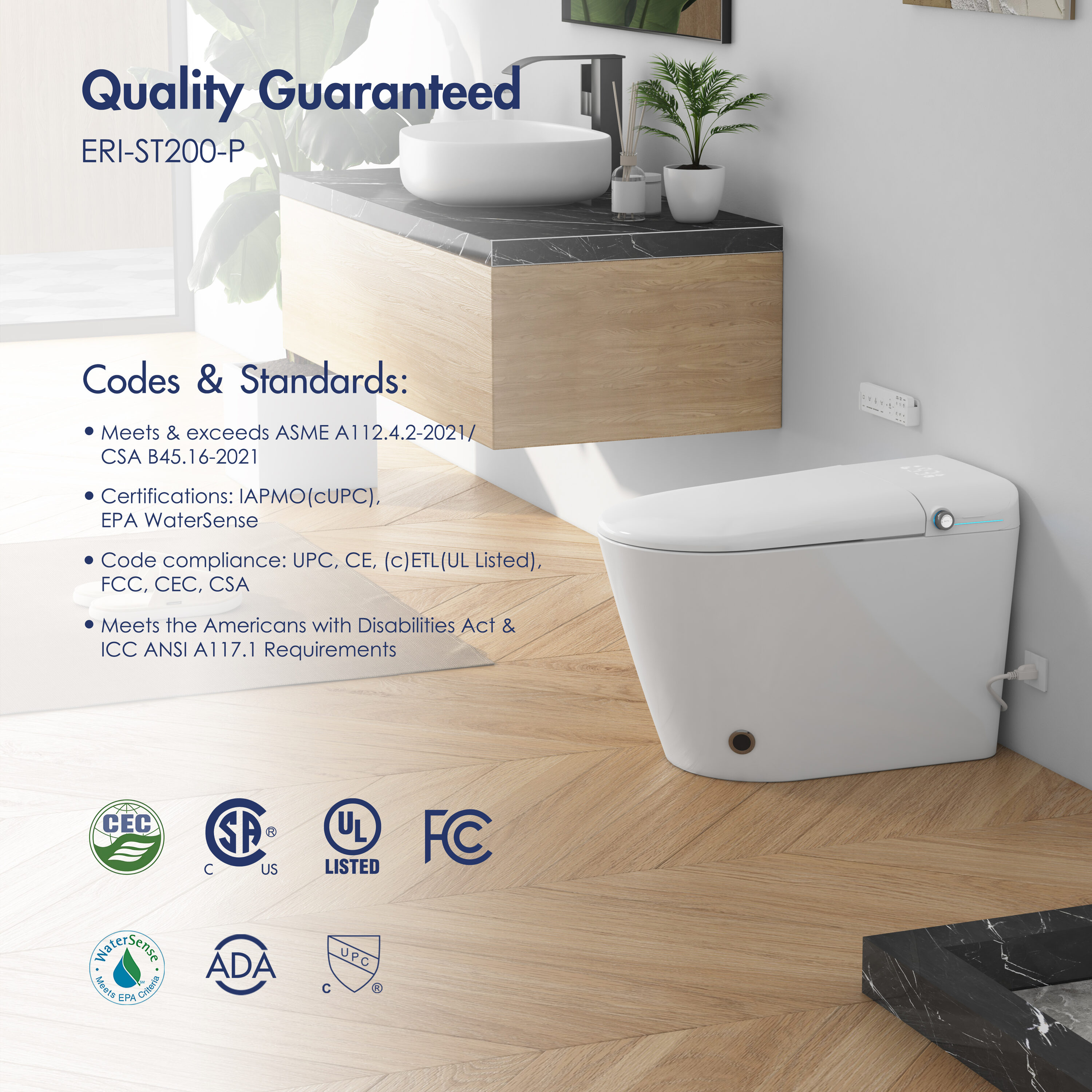 White Elongated Smart Bidet Toilet with Heated Seat and Night Light