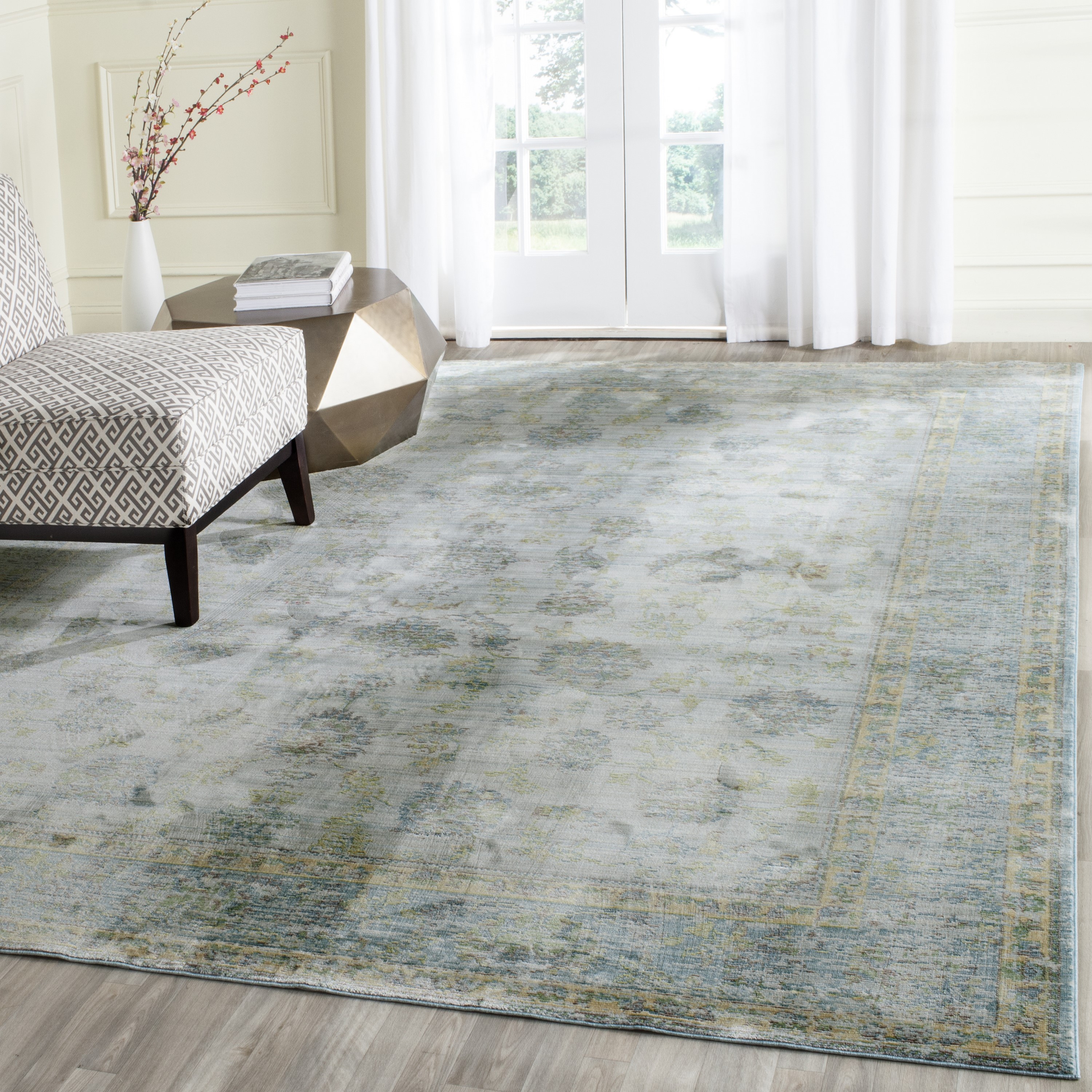Safavieh Valencia Dinesh 8 x 10 (ft) Loomed Polyester Light Blue/Turquoise Rectangular Indoor Distressed/Overdyed Vintage Area rug