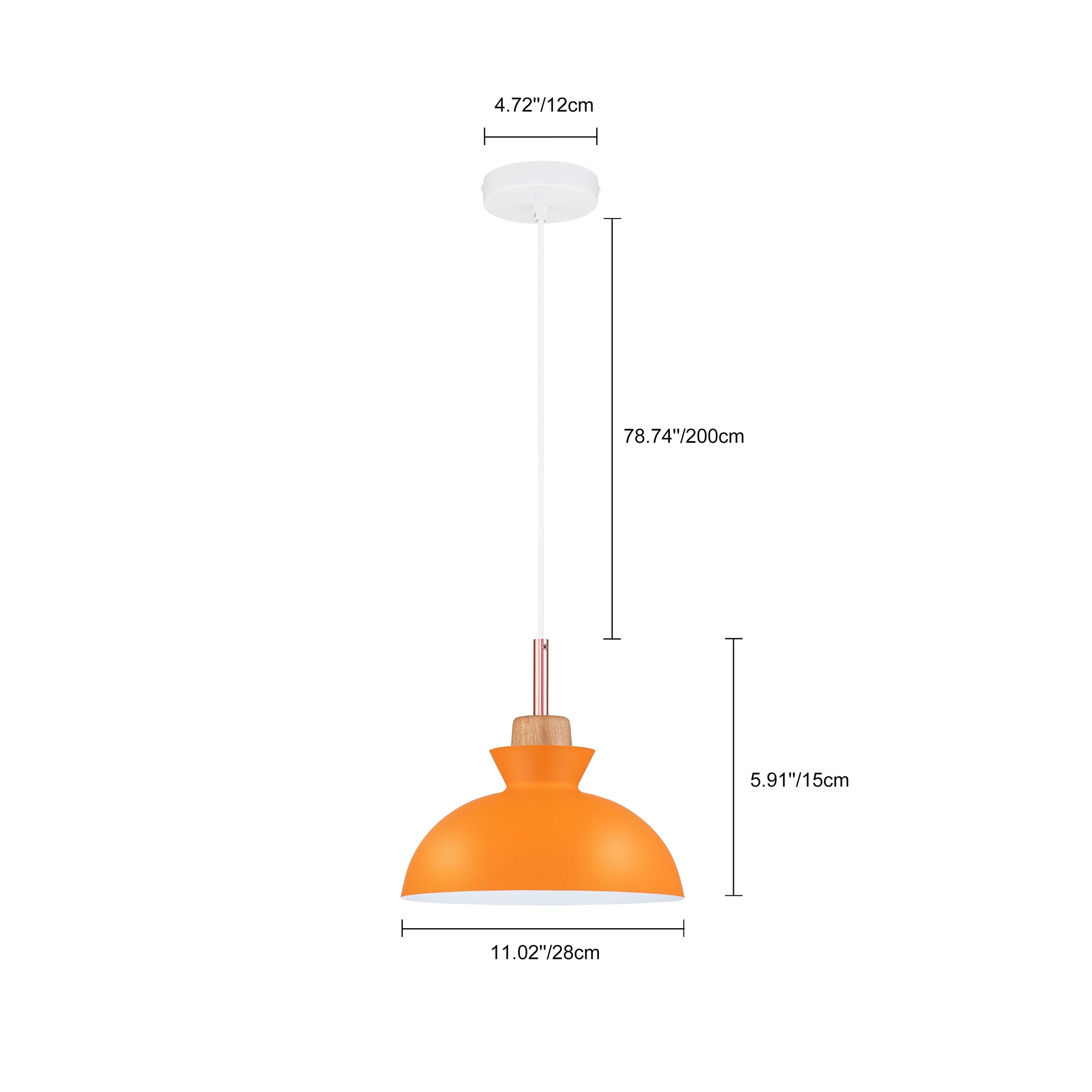 Ozma Orange Aluminum Dome Pendant Light with Adjustable Cord