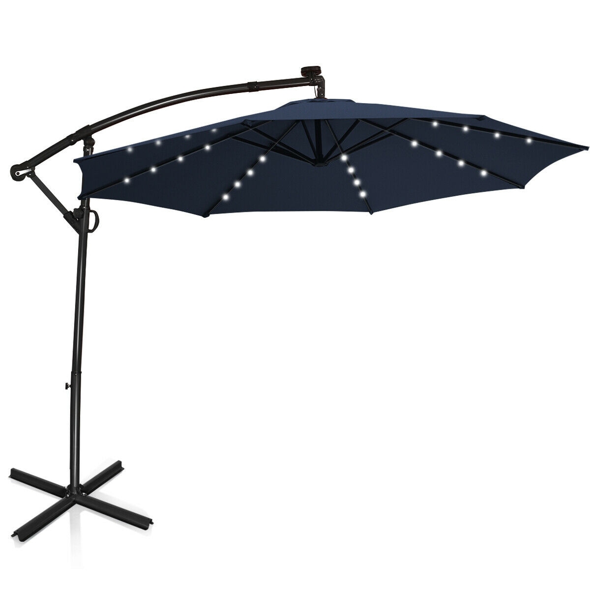 Clihome CWCH-OP70AD282NY 10-ft Steel Blue Crank Cantilever Patio Umbrella with Lights