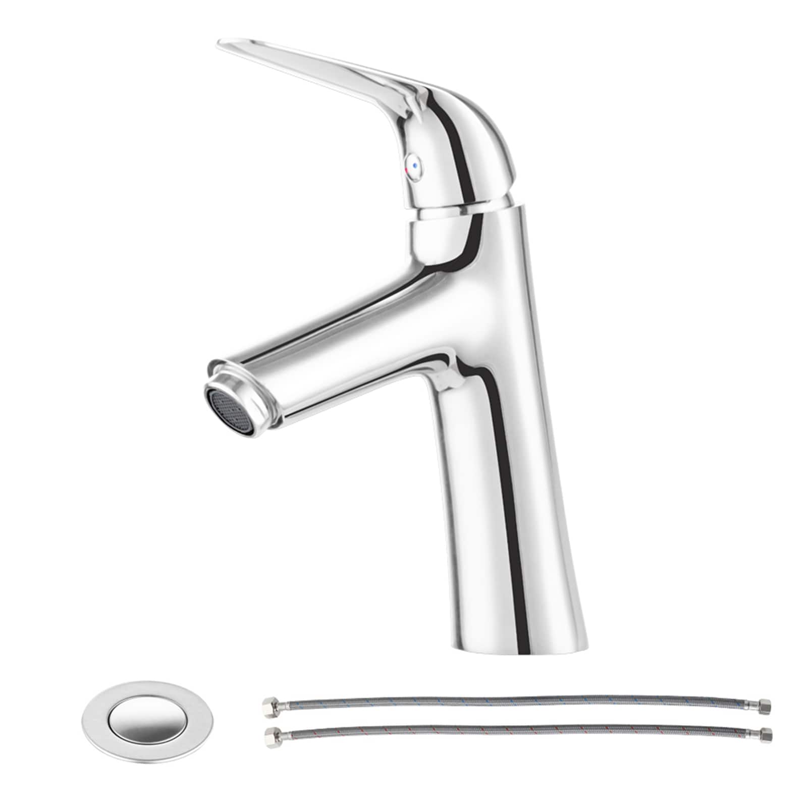 PARLOS 1339701 Hera Polished Chrome Single hole 1-handle Mid-arc Residential Handle Bathroom Sink Faucet with Drain with Deck Plate