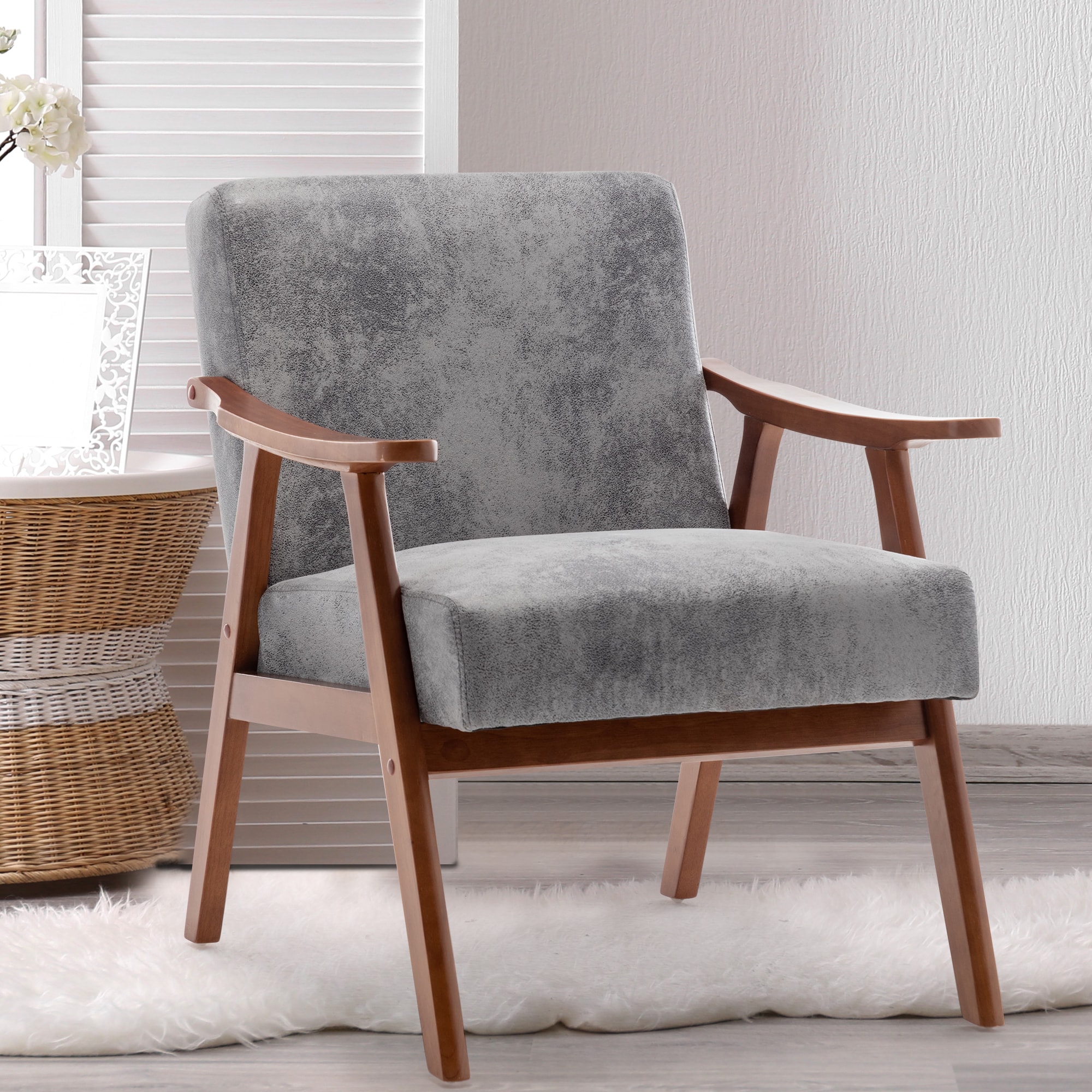 LOVMOR SF-M-W2200P151524 MidCentury Modern Chair Living Room Chair with Solid Wood Frame Accent Chair