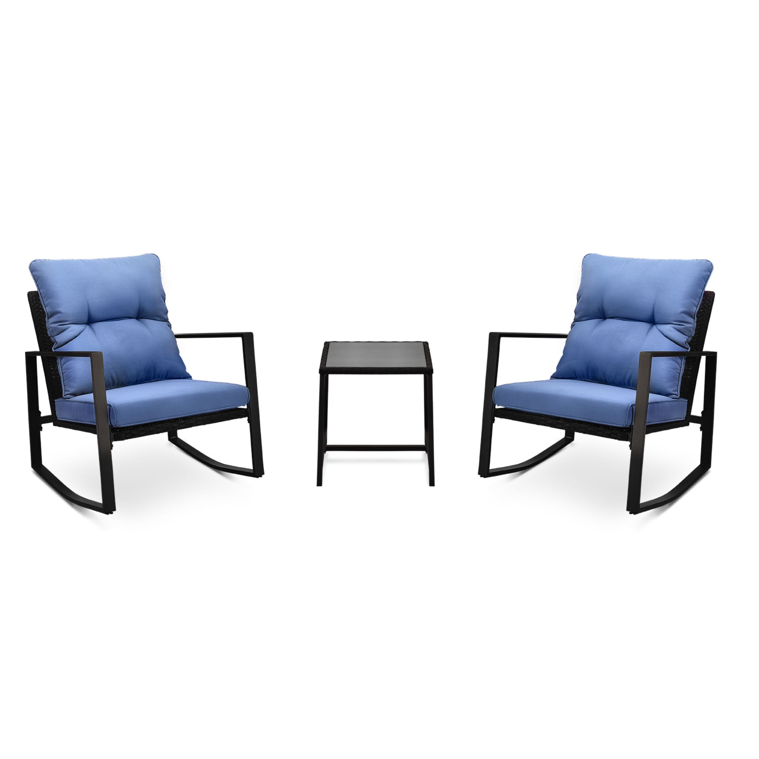 LIVIZA GAZ71P01034 3 -Piece Wicker Patio Conversation Set with Black Cushions