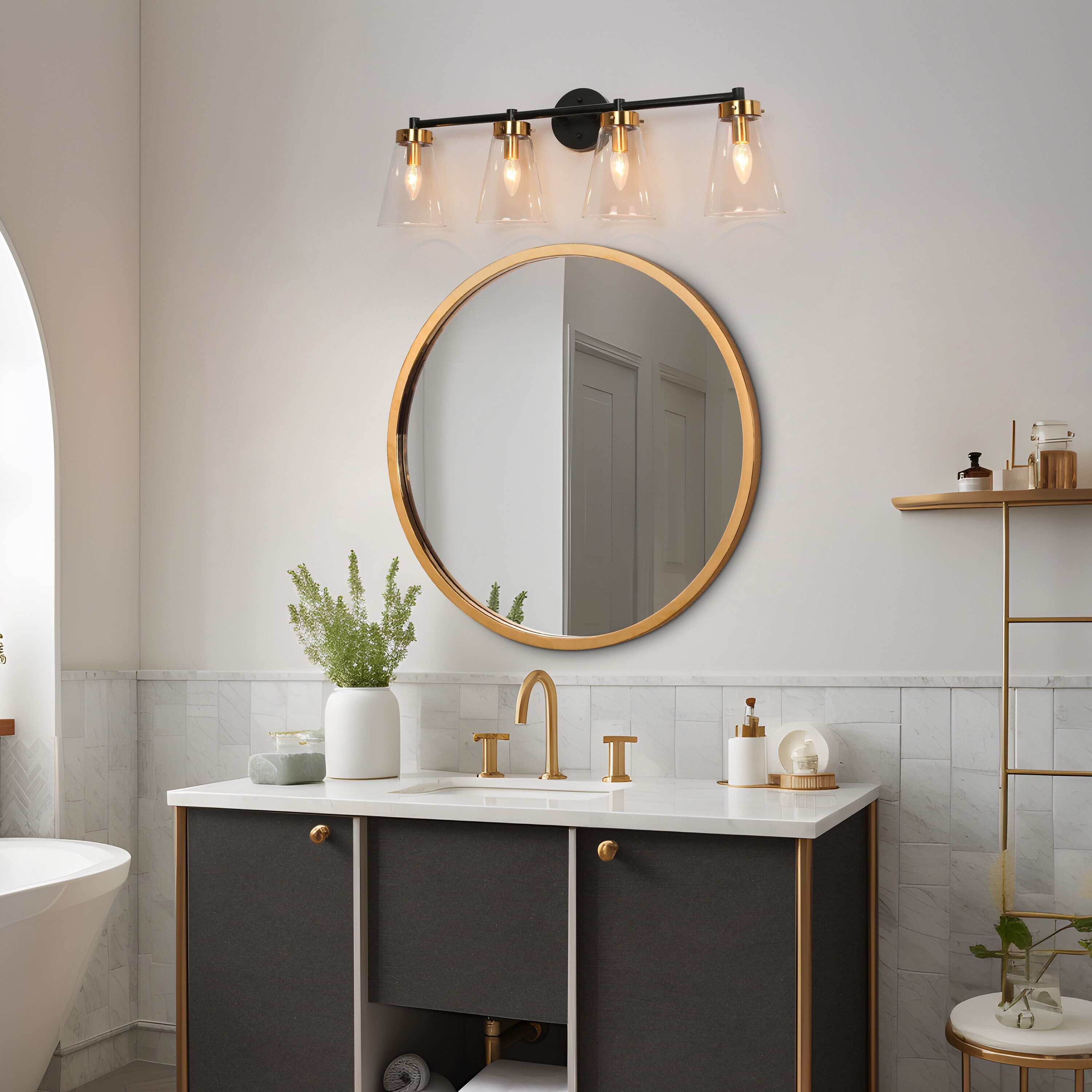 LNC DINOE 30-in 4-Light Modern Black and Gold Vanity Light LED Modern ...