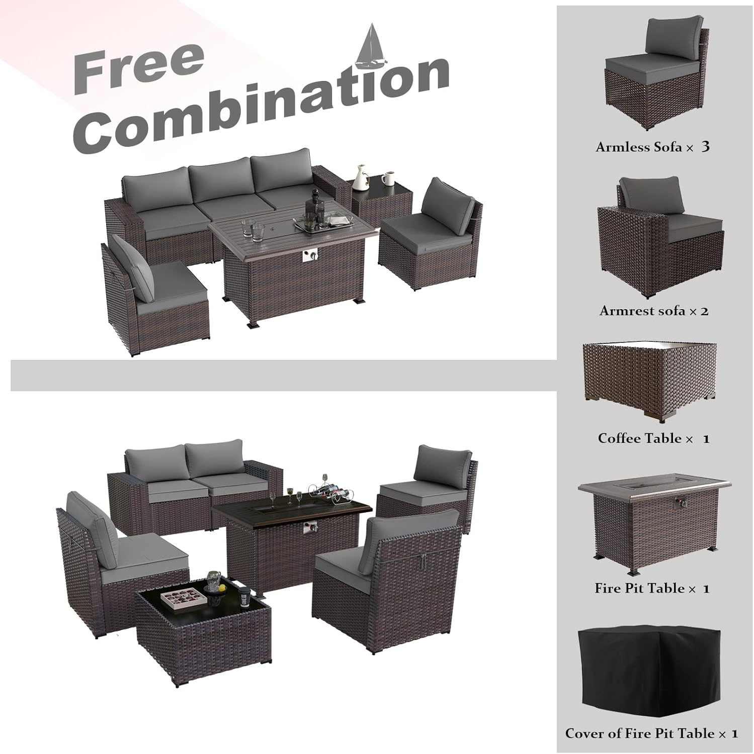 ALAULM LS-6PCS+FP-GREY Patio-Conversation-Sets - View #6