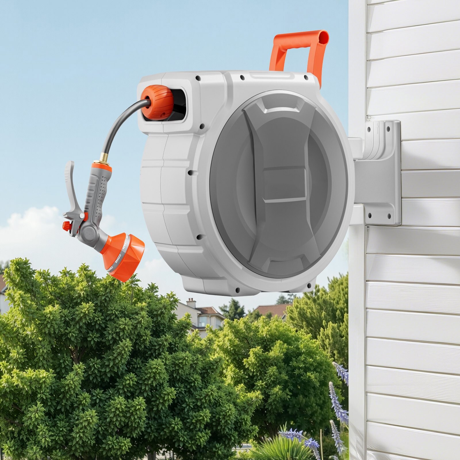 SUGIFT 84 ft 1/2 in Wall Mount 180 deg Swivel Automatic Rewind Garden ...