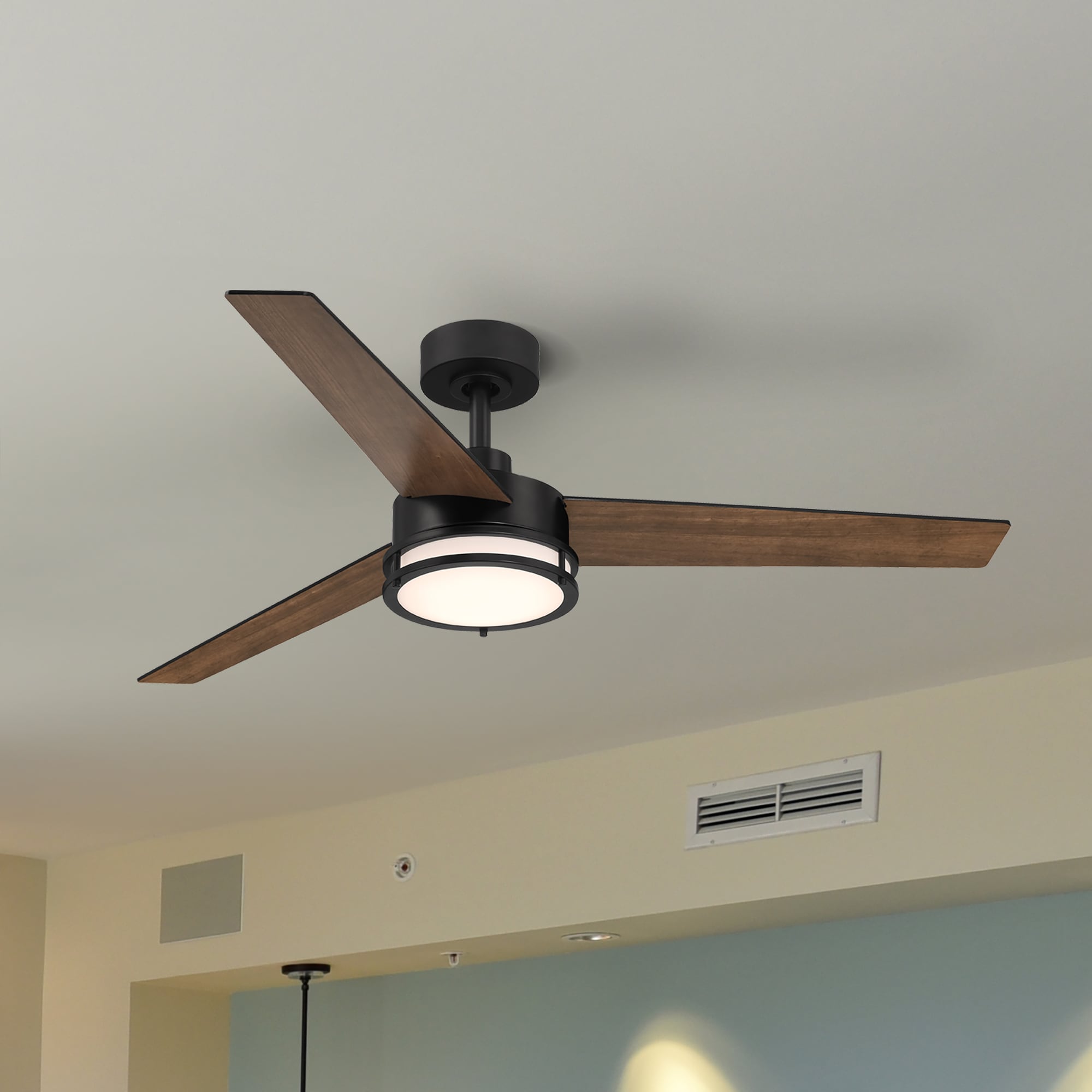 Designers Fountain Cassini 52-in Brushed Nickel with Silver Blades Color-changing Integrated LED Indoor/Outdoor Flush Mount Smart Ceiling Fan with Light and Remote (3-Blade) FS-CSN52RGB-BN Sansujyuku sansujyuku.com