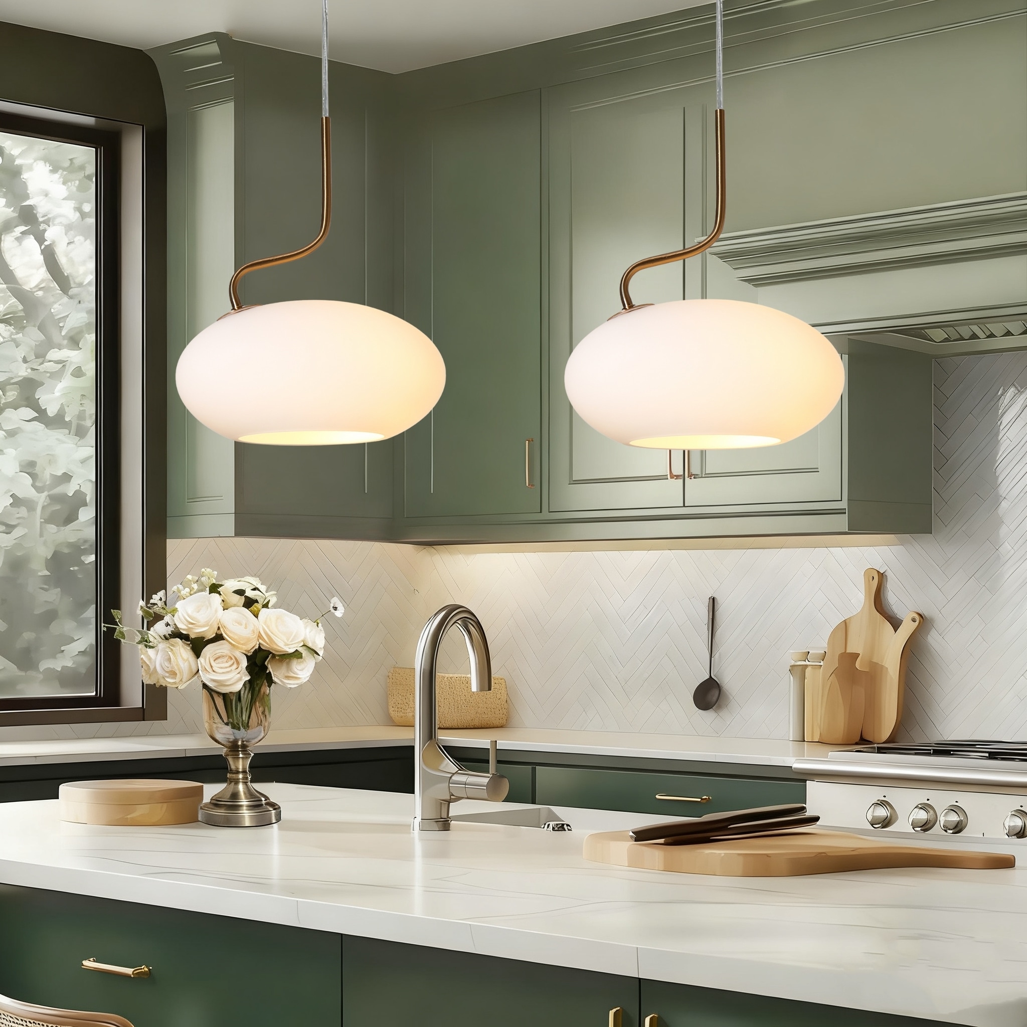 ZEVNI Ellipse 1 -Light Matte White and Polished Gold Modern/contemporary Frosted glass Globe Small Hanging Pendant Light