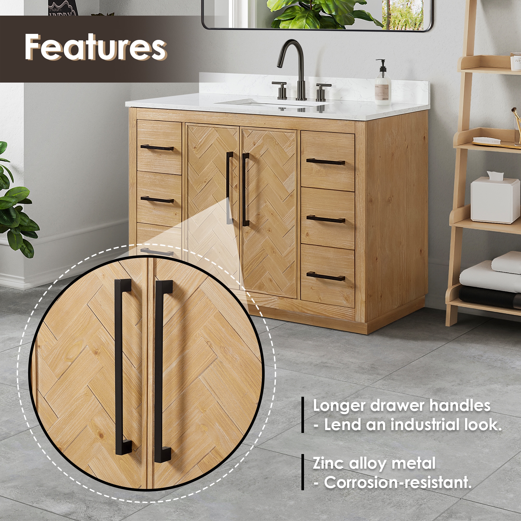 Jareth 48'' Natural Wood Single Bathroom Vanity with White Stone Top