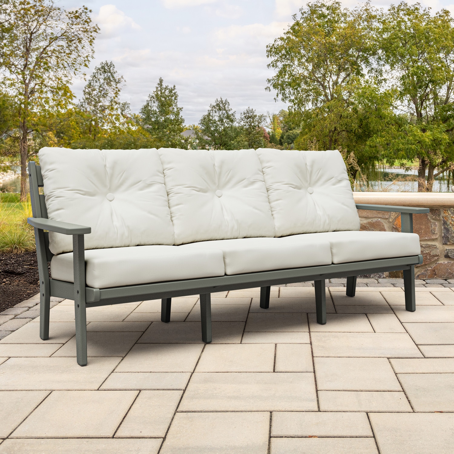 allen + roth by POLYWOOD AR4423-GY152939 Oakport Outdoor Sofa with Off-white Cushions and HDPE Frame