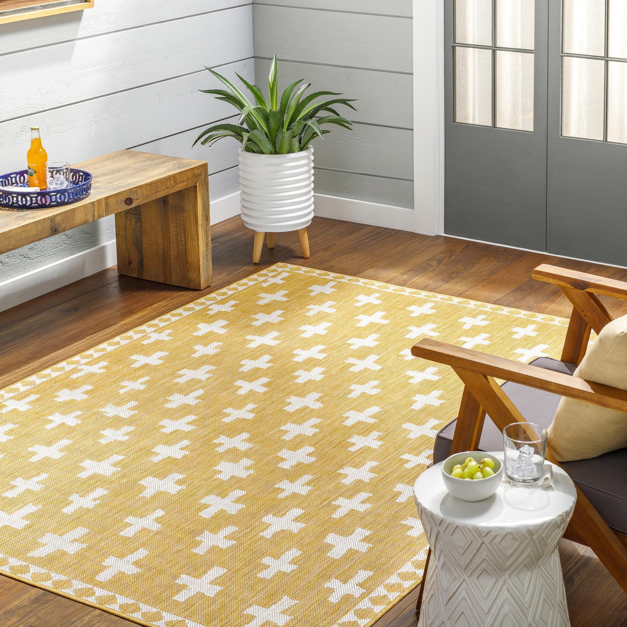 Livabliss LBH2364-537 Long Beach 5 x 8 (ft) Polypropylene Yellow Rectangular Indoor/Outdoor Tribal Moroccan Area rug