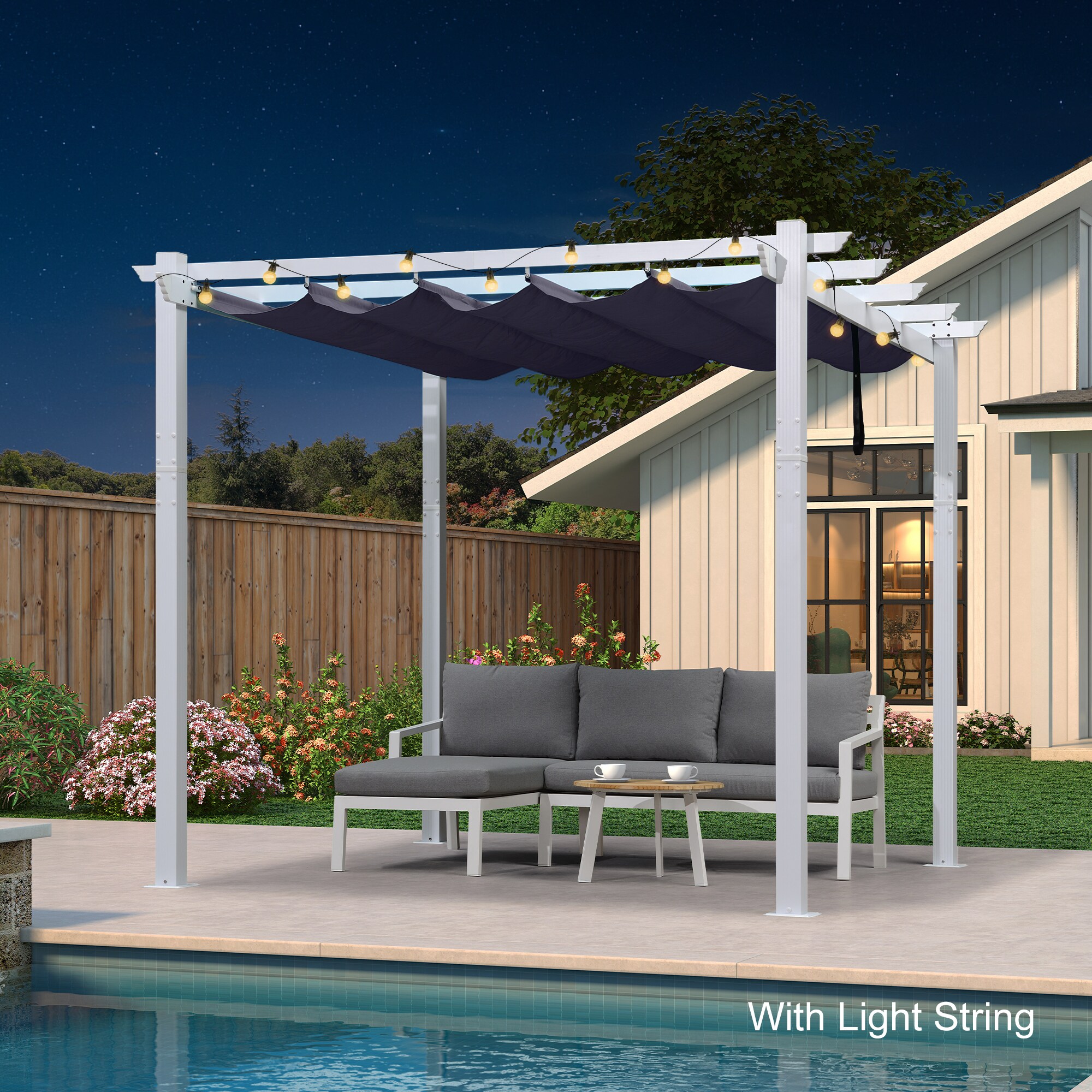 PURPLE LEAF LSDT02-PG1010-NB 10-ft W x 10-ft L x 8-ft H Navy Blue Metal Freestanding Pergola with Canopy