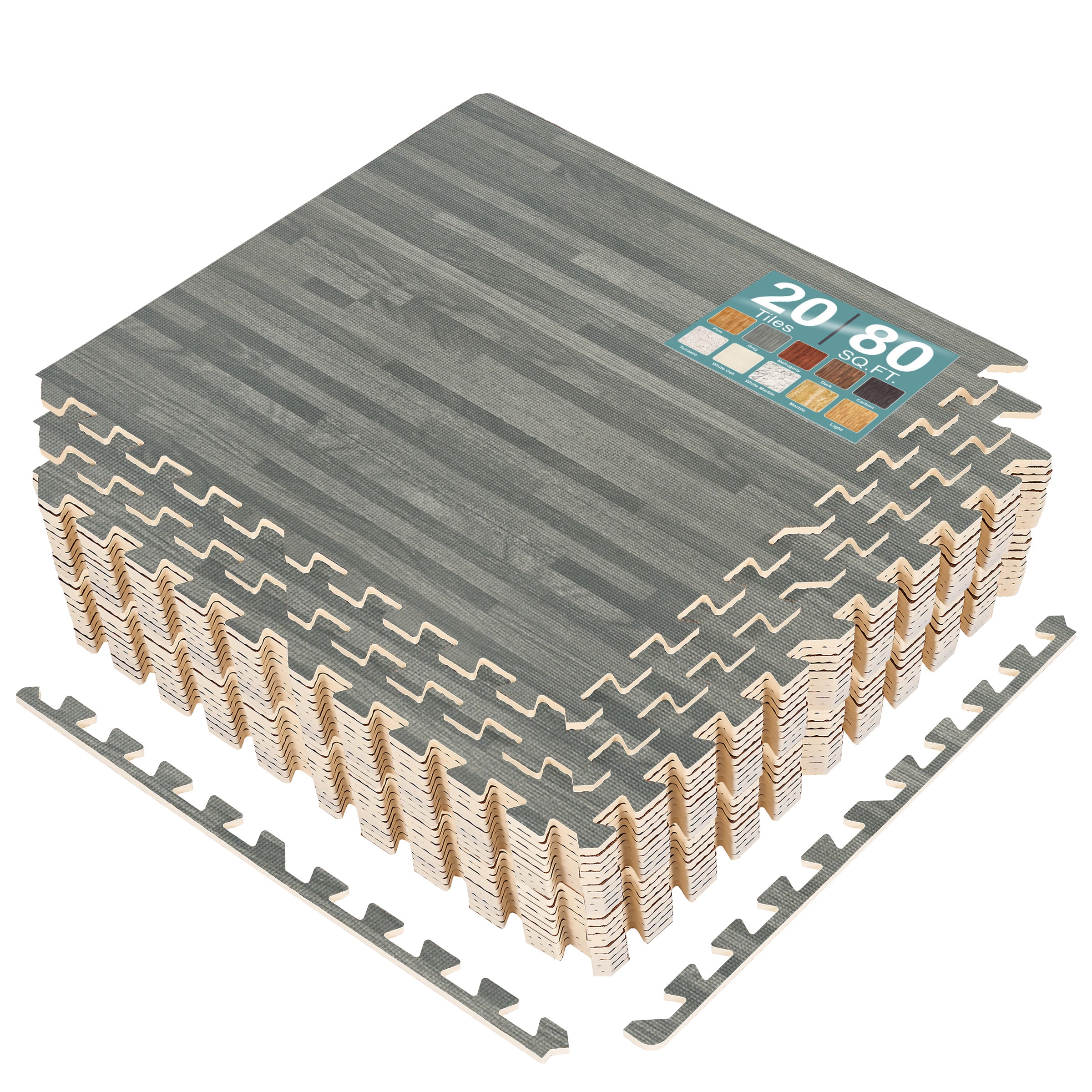 SORBUS 80 Sq Ft Interlocking EVA Foam Wood Grain Floor Tiles with Borders #MAT-WOODGRY20