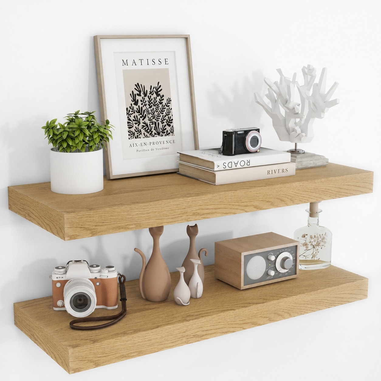 Lukvuzo  36 Inch Floating Shelves for Wall Set of 2 Rustic Wood Shelf Oak Finish Invisible Brackets Bedroom Kitchen Bathroom Storage Display