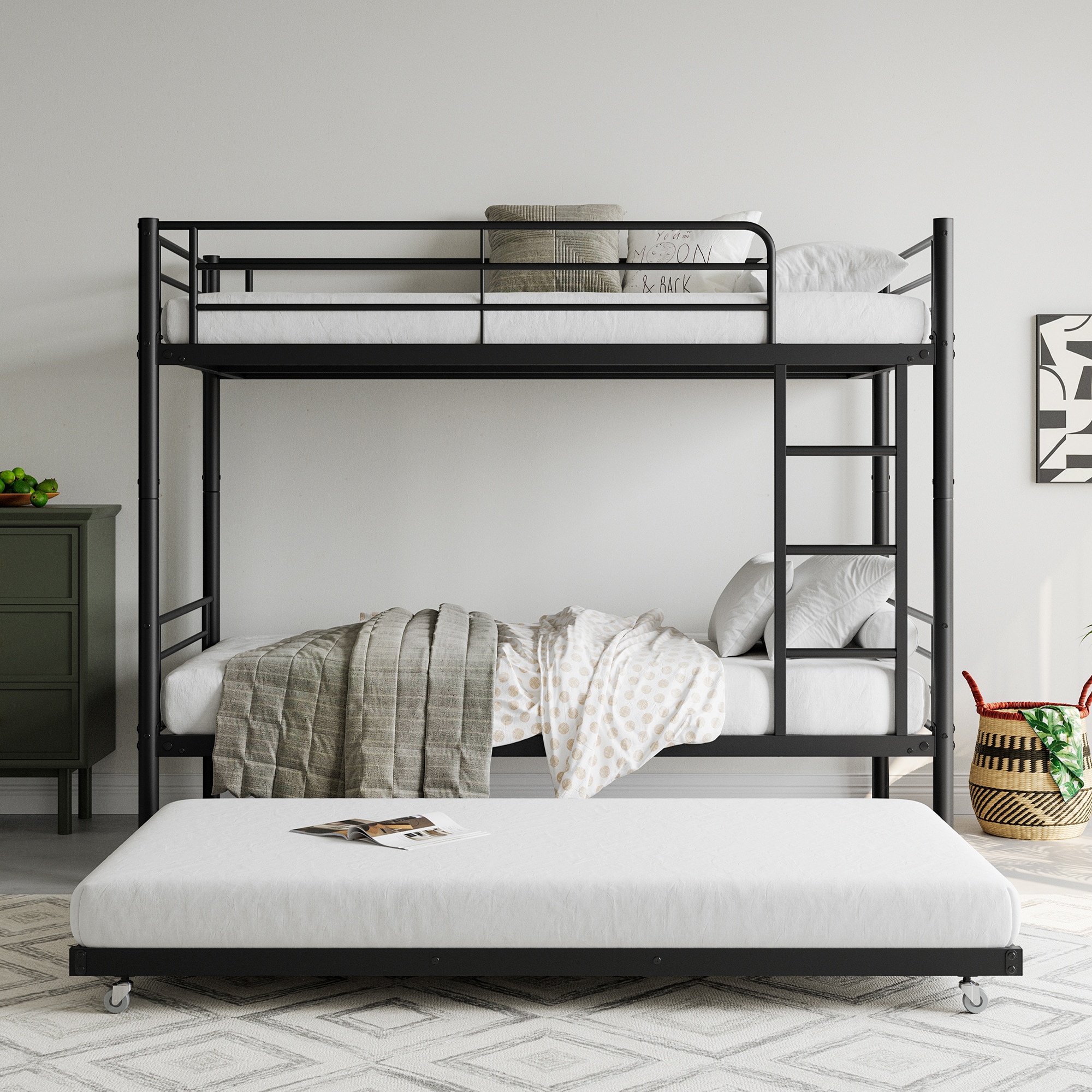 Fun Orange Foundation Series Black Twin over twin Bunk Bed