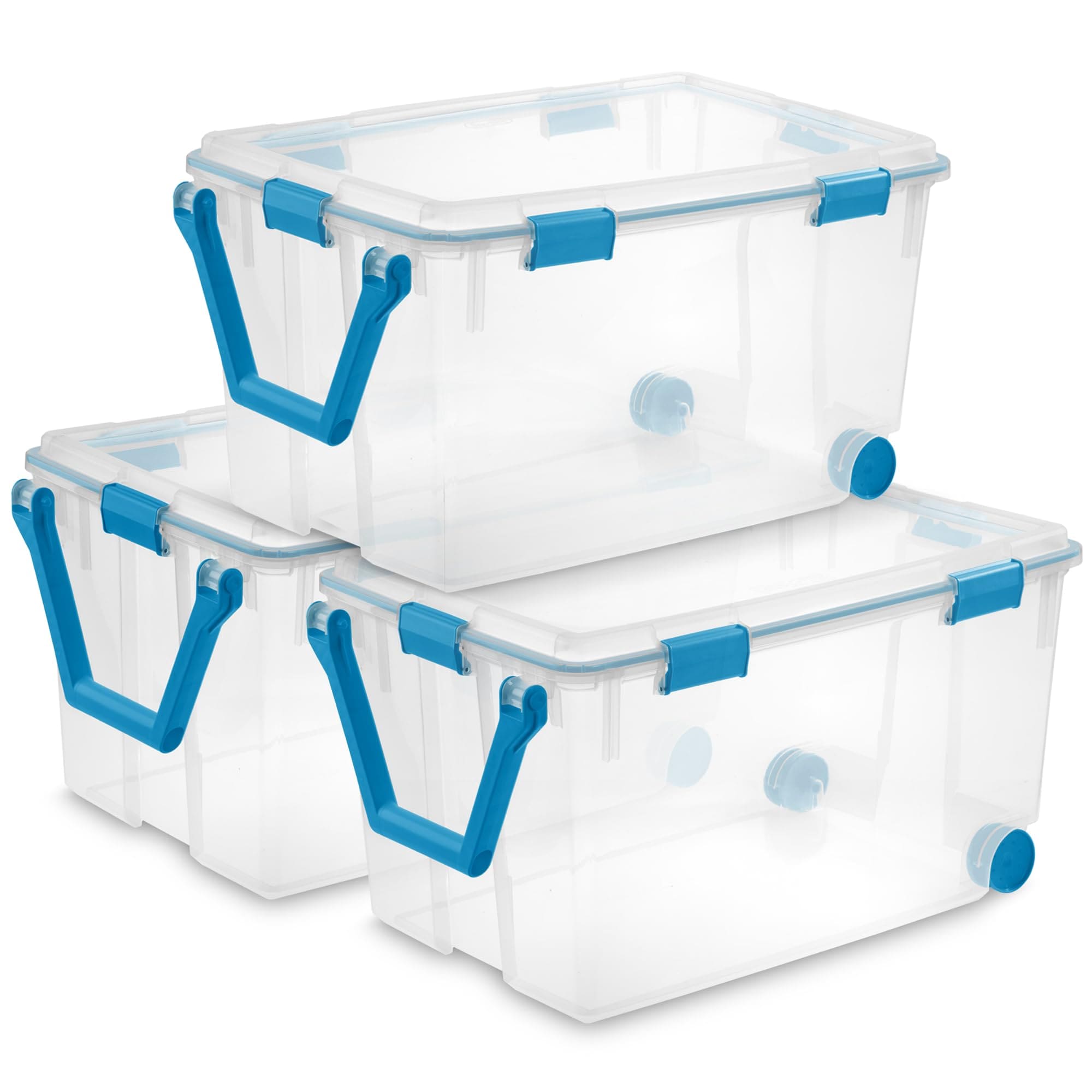 Sterilite 3-Pack Gasket Box Weather-Resistant Storage Bins with Latching Lids 120 Quart - Heavy-Duty Organizing Containers for Closet Bathroom and Office #3X19434303-897C