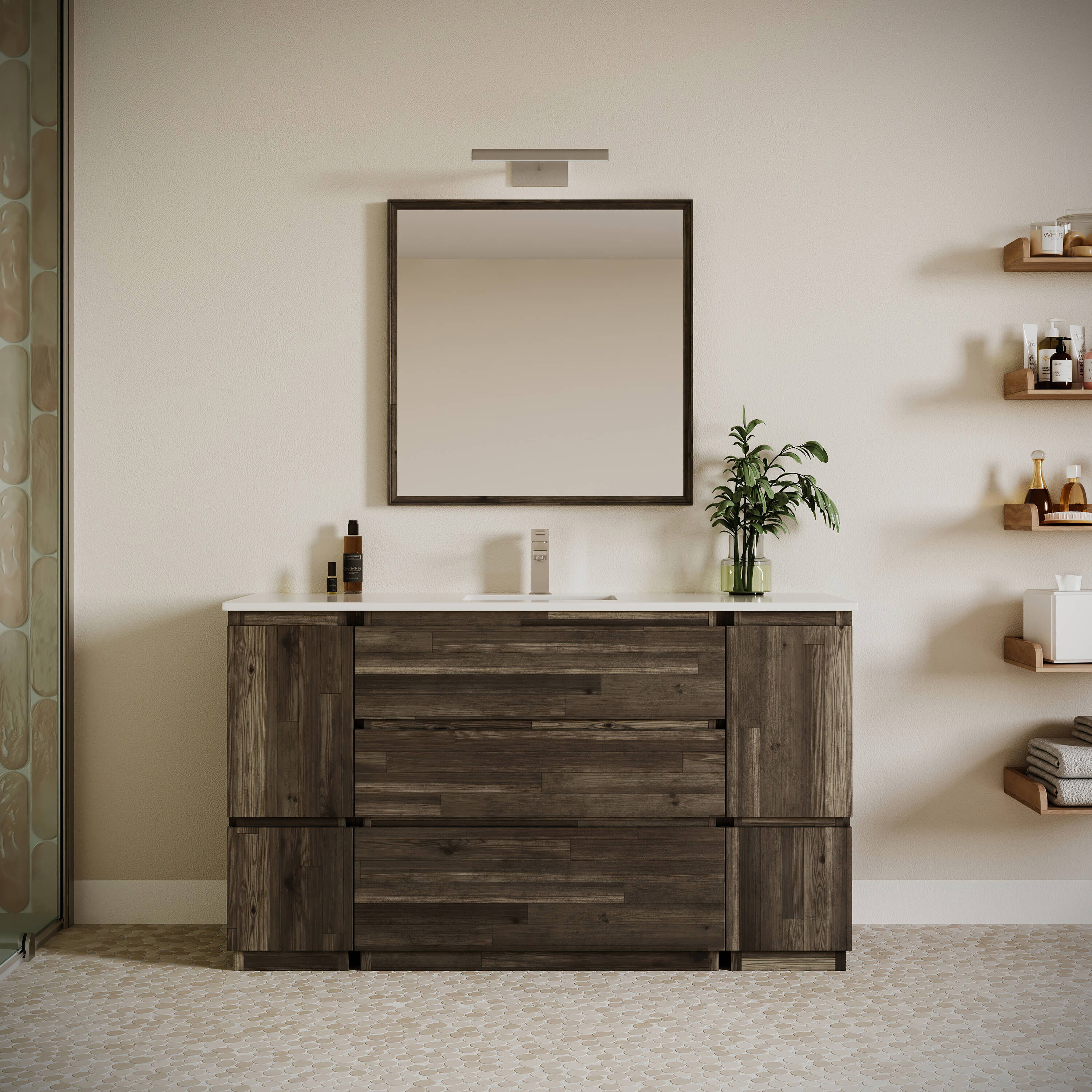 Formosa 54" Acacia Wood Vanity with White Quartz Top and Mirror