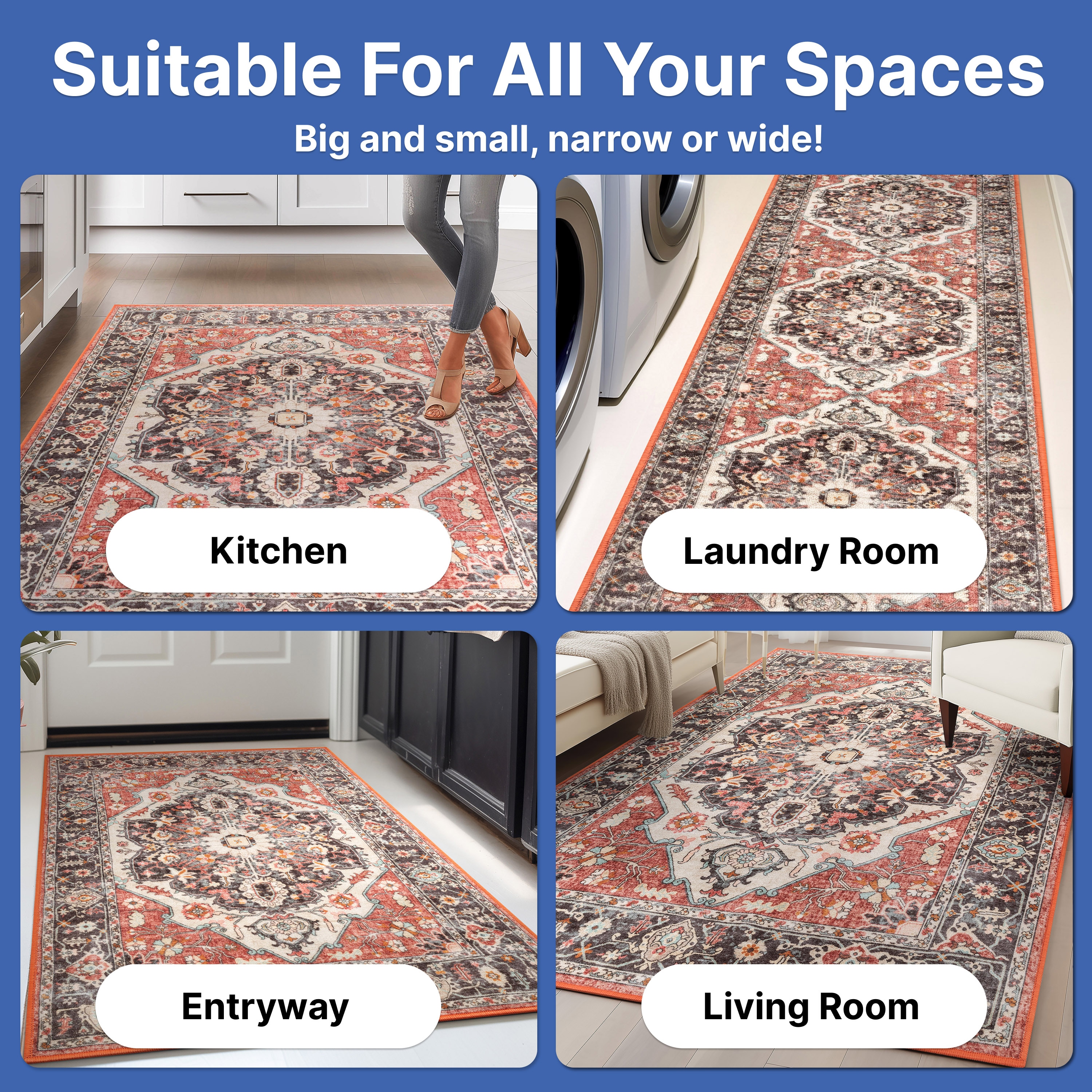 Multicolor Medallion Synthetic Washable Area Rug 3'3" x 4'7"