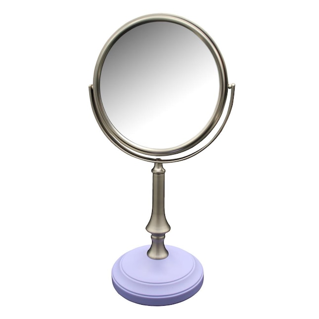 Elegant Home Fashions Simiplicity 7.5-in x 13.75-in Satin Nickel Double-Sided Magnifying Freestanding Vanity Mirror Elegant Home Fashions Simiplicity 7.5-in x 13.75-in Satin Nickel Double-Sided Magnifying Freestanding Vanity Mirror